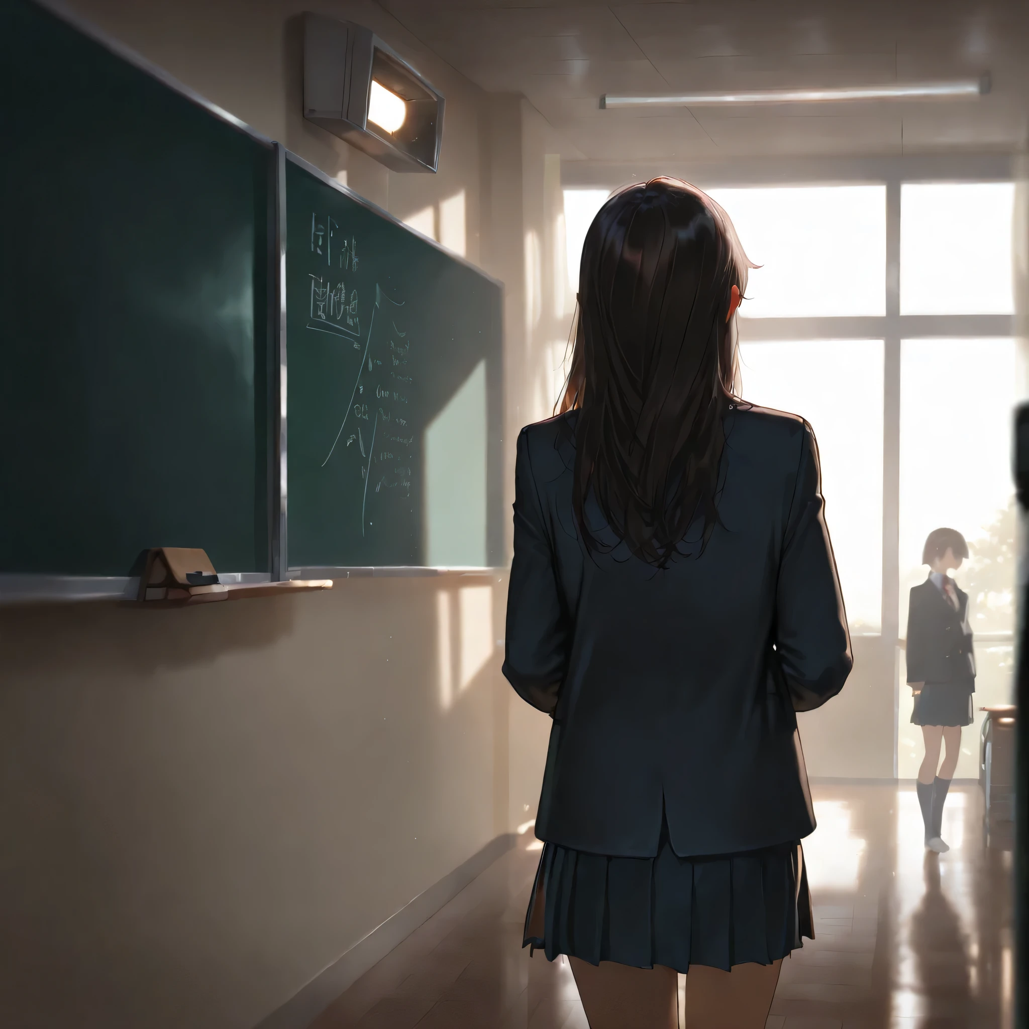 (( masterpiece, )), high resolution, 8,000, movie light, high contrast ,School,empty blackboard,graduate, youth