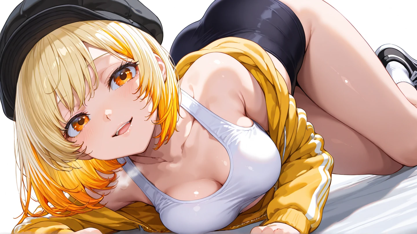 nsfw,masterpiece,ultra detailed,sharp focus,smooth anime,high resolution,medium hair,(blonde hair,dark skin:1.5),curvy adult body,(see-through graphic t-shirt:1.2),(wet clothes,puffy nipples),peace sign,(thick lips:1.3),(tareme:1.3),earring,(having sex,vaginal penis),,pubic hair,(bedroom,at morning,sunny day,),(morning sunlight from window),cowgirl position,(suffering:1.4),pubic hair,(wetty pussy:1.3),(sweaty),(creampie,cum in pussy:1.2),open mouth,excessive cum in pussy,(look down at viewer:1.2),thick thighs,curvy adult body,close up,