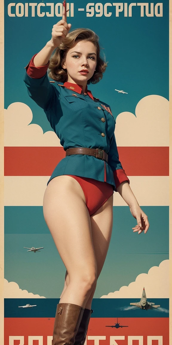 soviet poster posing nude, saluting