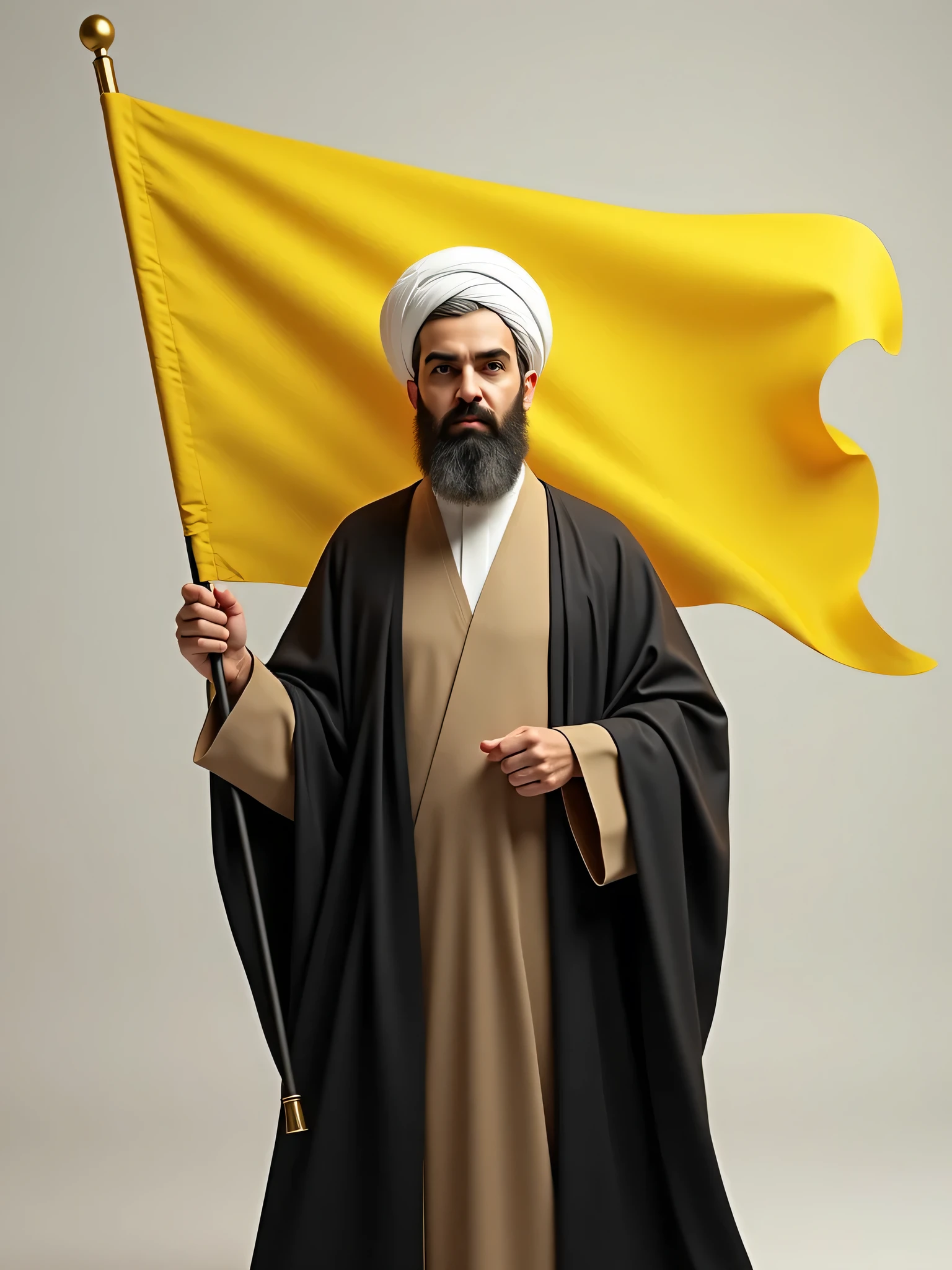 A fair young man Al-Asad Al-Amin of northern Nigeria holding Russia and Chinese  flags during a crowded protest in northern Nigeria dress with white long gown with black short cardigan with Muslim cap with beard