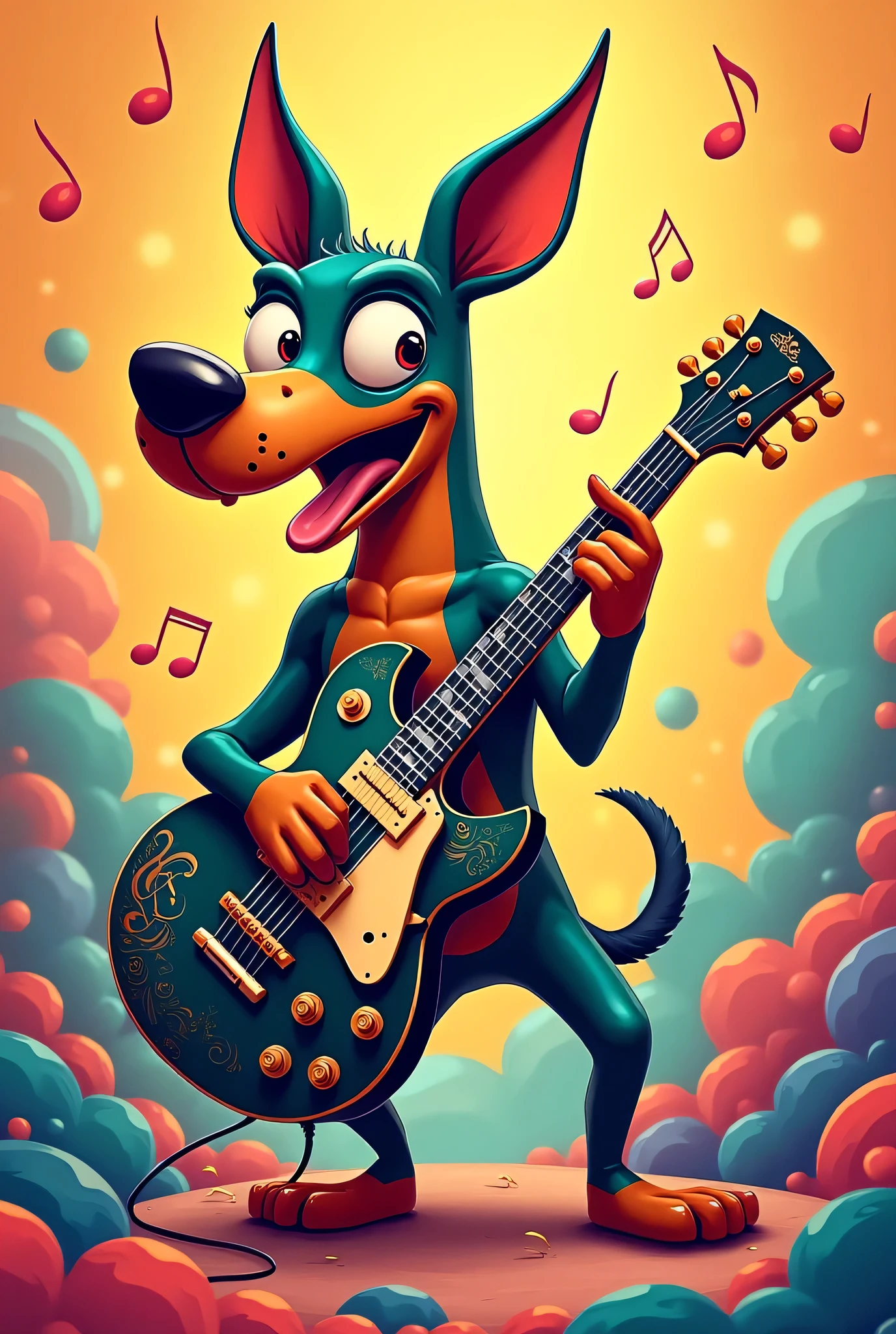 Online drawing of scrappy doo playing bass