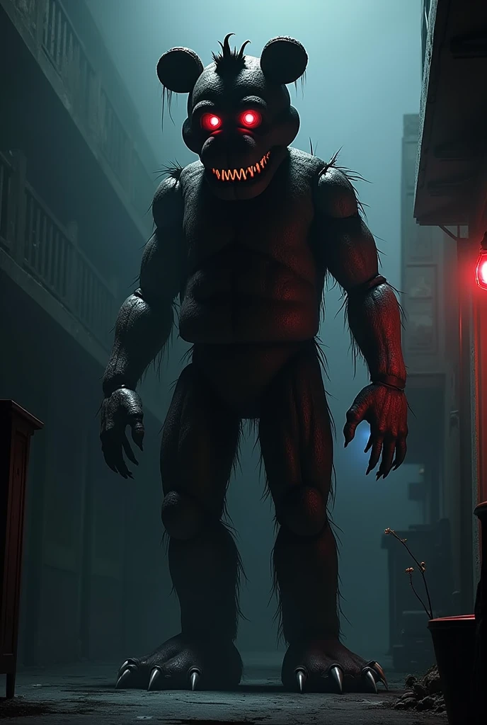 Giant blood monster, terrifying and smiling ominously