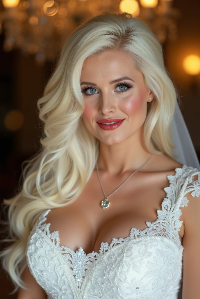 Bimbo girl looking at the viewer, slim, Red lips, flirting with the camera, white sclera, White tie, Jewelry, white intricate foliage, embroidered with filigree, with sleeves, sheer lace v-neck, overalls, overalls, confident, seductive, dominant, frightening