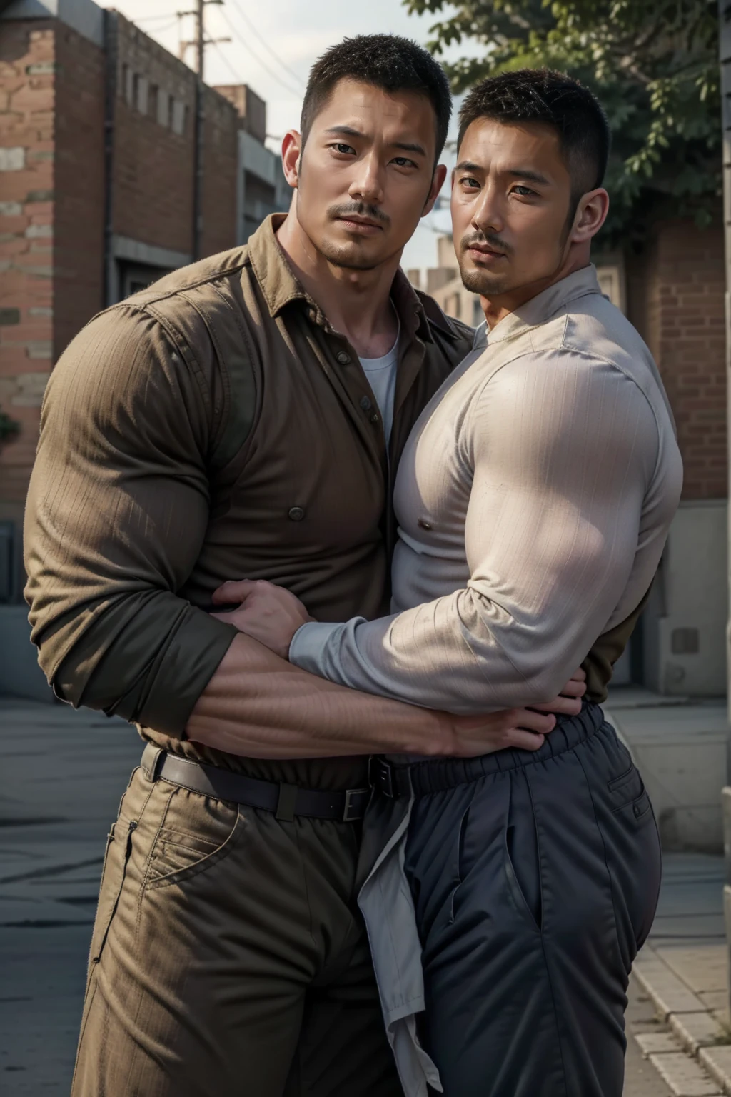 There is only one handsome Asian actor in the picture,30 years old,Tall and handsome, Toned body,short hair, O-Shaped Beard,Perfect body, Dark skin,Glowing skin,Smooth skin,The body is hairless,Muscle bulge, Muscular, Very large pectoral muscles,Very sexy abdominal muscles,Very well-developed leg muscles,Huge concave and convex area,Brightens oily skin,Wearing a gold leather shiny thong,Handsome face, Correct and accurate male body proportions, Stand among the flowers。
