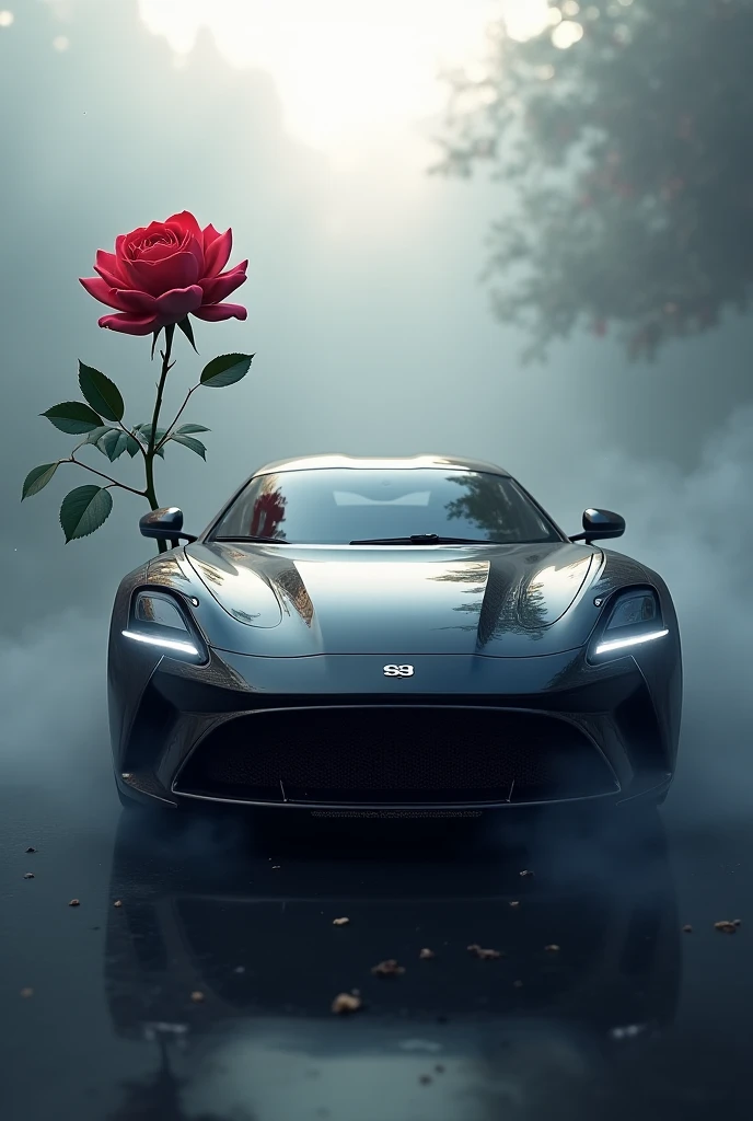 Luxury car in a smoke. rose.