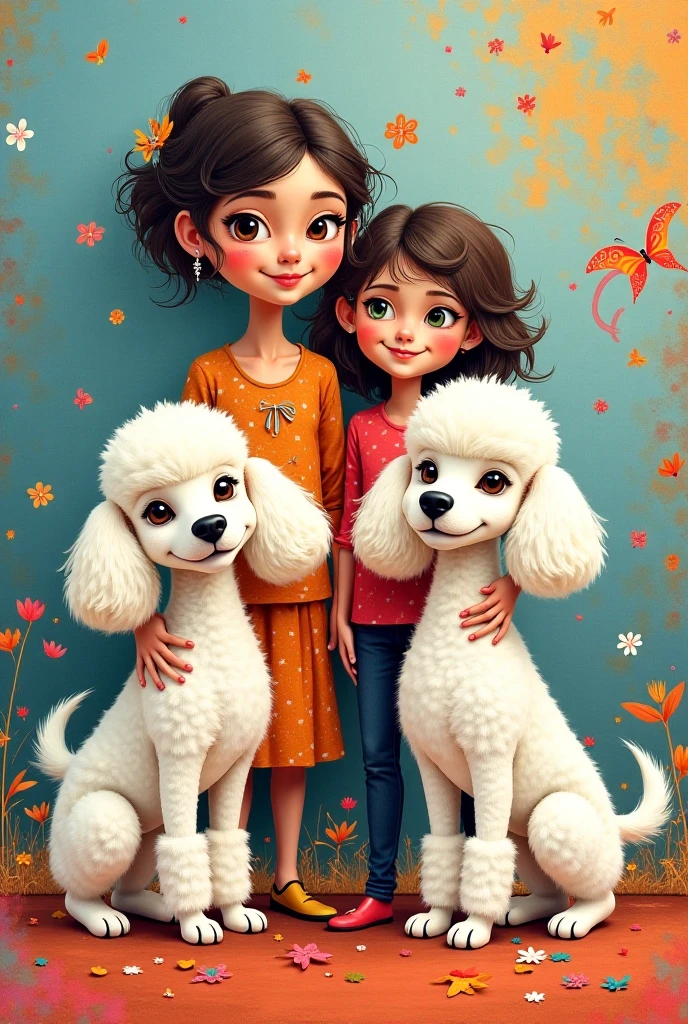 Disney, Q version girl, exquisite painting style, hair cloudy, cute, holding a white dog