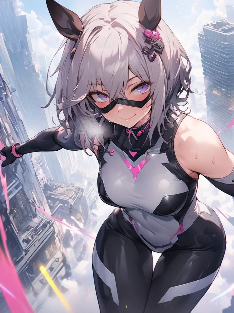 (((masterpiece))), (((best quality))), (((from side))), (((upside-down world))), (((floating city))), ((mint ballet slippers)), ((sitting on stone parapet)), ((hooded bodysuit)), ((paid lining)), (black pantyhose), blonde hair, spider logo, gradient light, skyline, high sky, colorful cloudy sky, solo, 1girl, big tits, sweat, slim figure, (spider gwen)