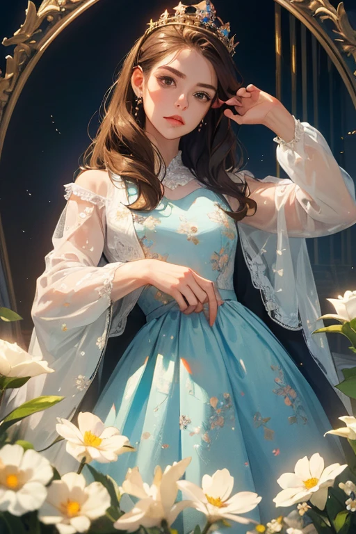 masterpiece、highest quality、very detailed、dress、one person、((Contrasting eyes))、(lying down)、From above、smile、Bedroom