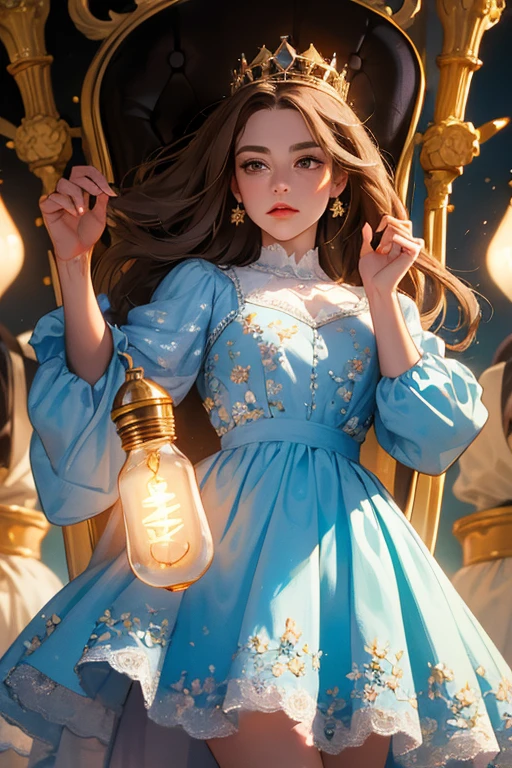 masterpiece, (((best quality))), ((highly detail eyes)), ((perfect eyes)), ((((beautiful eyes)))), both eyes are the same, smooth, (((((perfect face))))), extremely detailed 8K, high resolution, ultra quality, glare, Iridescent, Global illumination, real hair movement, realistic light, realistic shadow, perfect quality, detailed shadow and light, pixar, ((FANTASY)), ((MAGIC)), (((cinematic light))), colorful, hyperdetail, dramatic light, intricate details, best quality, (extremely detailed CG unit 8k wallpaper, masterpiece, best quality, ultradetailed, best shadow), (detailed background: 1.4), (beautiful and detailed face, beautiful detailed eyes), High contrast, (better lighting, extremely delicate and beautiful) beautiful and detailed brightness, 3D, HIPER quality, 2K, 3K, 5K, 6K, 7K, 8K, 

young, ((ligt brown hair)), ((medium hair)) (((perfect eye))), hair tied back, (((black eyes)))
(((pink school shirt with tie))), (((pink princess plaid skirt))) ((((book)))), ((((witch hat with flowers and crystals))))), magic crystals , (((blue crystals))), blouse detailed with gold, pearls, (((star accessories)))), stars, (butterflies flying), (((flowers on the backdrop))) (((PRINCESS)) ) ((( kawaii))), (((((PRINESS CROWN))))) (((crystal crown))), ((((PRINCESS CLOTHES))))

((((big castle))), books on the shelf, magic sparkles, magic castle school, clock, plants, candles
