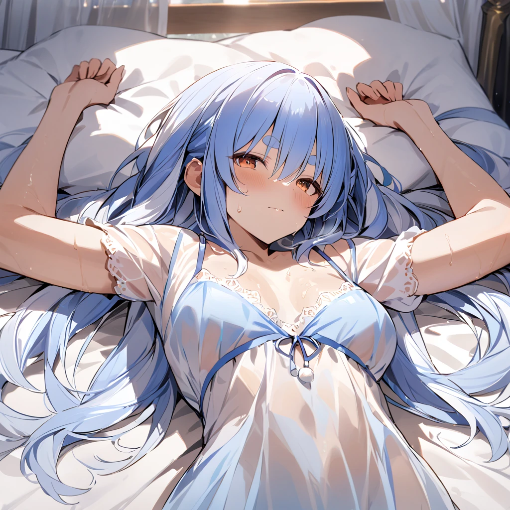 Super best quality、Ultra-high resolution、Beautiful details、Ultra HD quality、1 girl、Cute 13 year old girl、Long blue hair、Pure white wedding dress、Panting expression、having missionary sex、A large amount of love juice is dripping from the pussy、Medium sized breasts、Beautiful pink nipples、