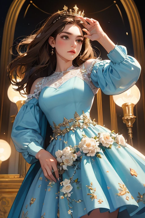 (RAW photos, best quality), (Practical, photo-Practical:1.3),best quality,Very detailed,masterpiece,Extremely detailed,illustration,1 Girl,Gorgeous evening dress,superior_Body,Dynamic Angle,world masterpiece theater,messy_long_hair,best quality,Extremely detailed CG unity 8k wallpaper,ink,Astonishing,light,lens_Flare,