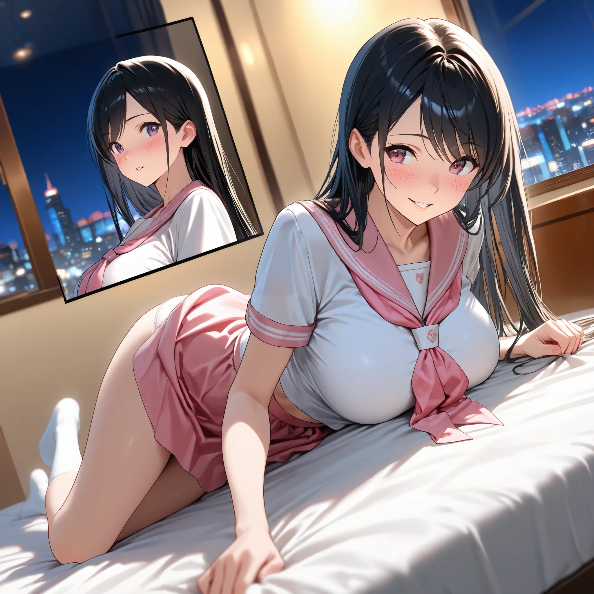 in 8K、top-quality、masterpiece、ultra-detailliert、超A high resolution、2 females、Medium chest、fullnude、No Underwear、Little Devil's Expression、Face seducing、Pink eyes、Red face、droolng、Intense Sex、Love Juice、Iki face、steams、insertion、sex toy、Standing Back、Perspective from behind