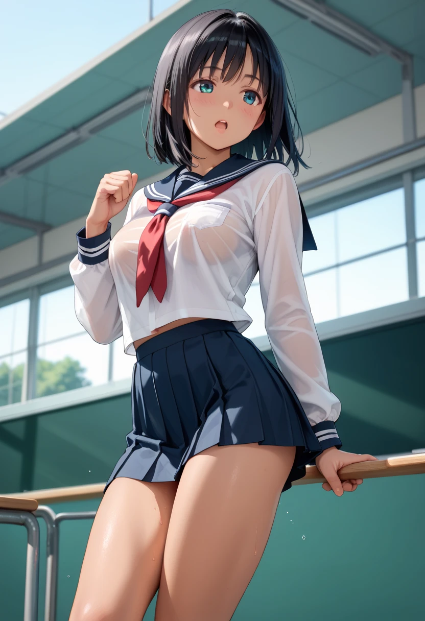 NUDE、Ayase Momo、Lifting her shirt to show her ,Lifting her skirt to reveal her hairless pubic area、Pleated skirt、loose socks、、slender