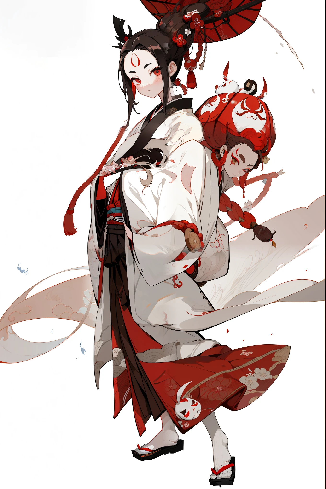 ( full body standing picture), alone, masterpiece, top quality,8k, 1 boy, light brown rabbit,coffee background , top quality, masterpiece,extremely, The focus of the eyes is beautiful eyes , Japanese kimono, Red spider lily, ,Ghost,( white background), Background and , masterpiece, top quality at best, revelation, , Beautiful and detailed light, beautiful and delicate eyes, diaphragm, Large forehead, Onmyoji detailed art , traditional oriental art style , beautiful painting style , Ukiyo-e Style, The reality of nightmares , add a hint of black to the shades of red and white., masterpiece, top quality, top quality, Ultra High Resolution