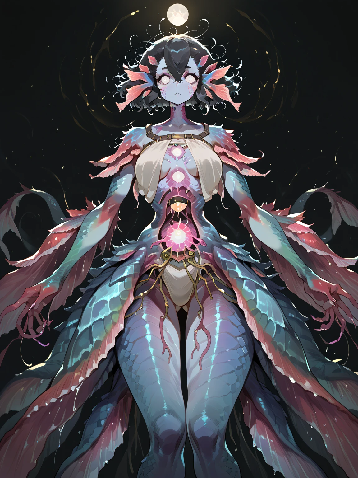 ((highest quality)), ((masterpiece)), (detailed), （Perfect Face）、（The woman is a beautiful alien queen named Princess Leona, with the same body as the alien, long light brown hair that is straight, a slender body, but with normal breasts, and is wearing an alien suit and decorated with alien decorations.）、With a gentle smile, he gets along well with the Alien King、The deformed alien king and the woman are in the alien nest, they marry the alien king, and they smile happily together、The woman is wearing an engagement ring The woman is pregnant and holding an alien daughter、There are other adult and juvenile daughters and sons around.