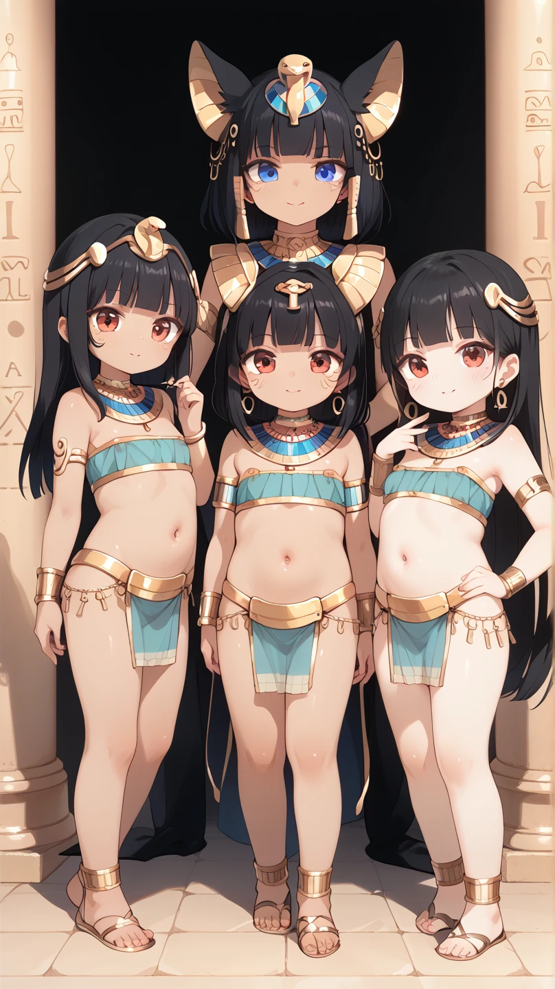 かわいいAncient Egyptの15歳の女の子、Ancient Egypt、View of the Nile、A colorful view of the whole、whole body、Low - Angle、Standing posture、Reeds are growing、Ancient Egyptの船、Ancient Egyptの風景