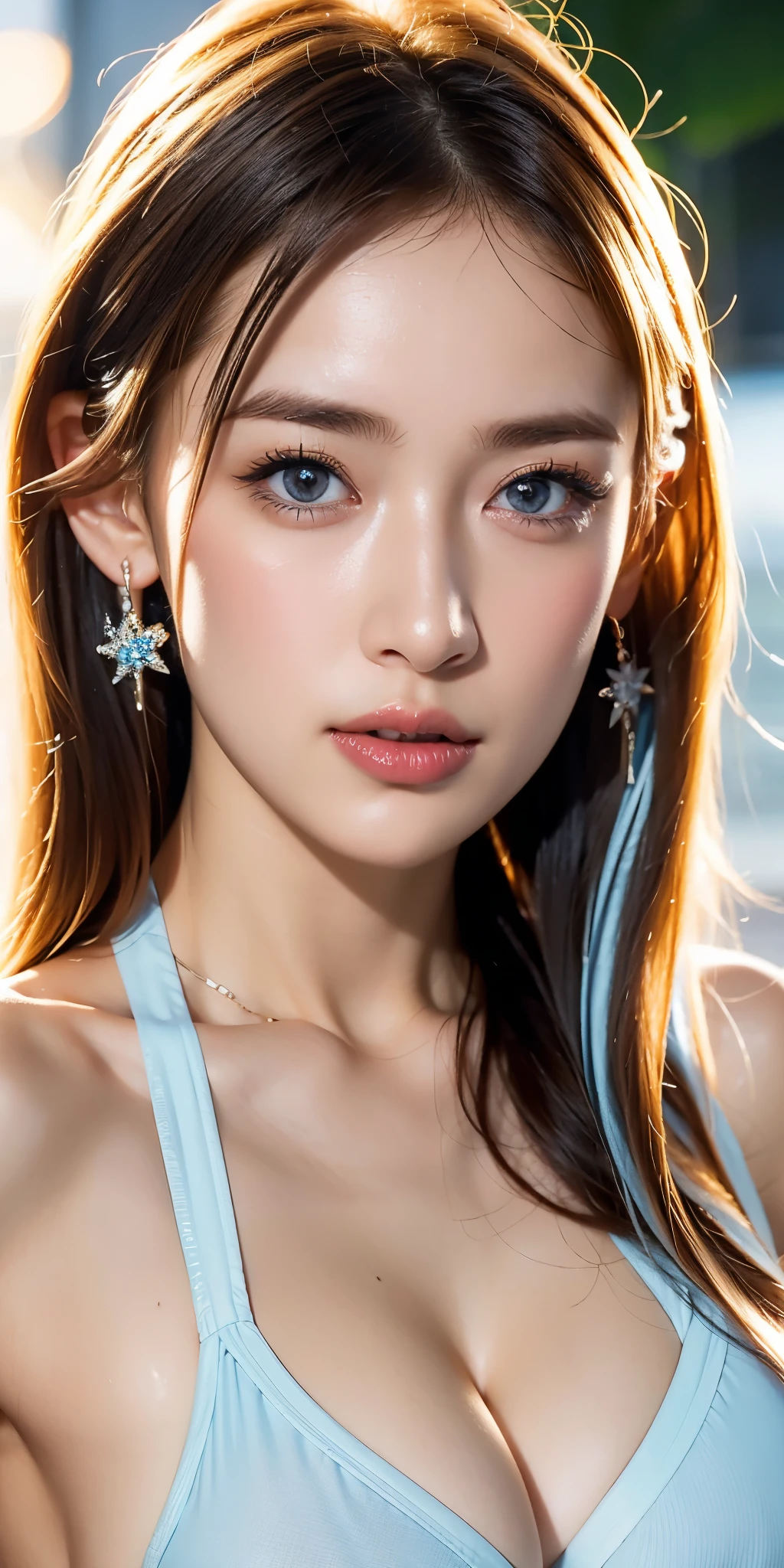 portrait , Practical, blue eyes, Platinum Hair, big breast, 4K resolution , High Quality CG, Beautiful CG, Soft light, micro bikini