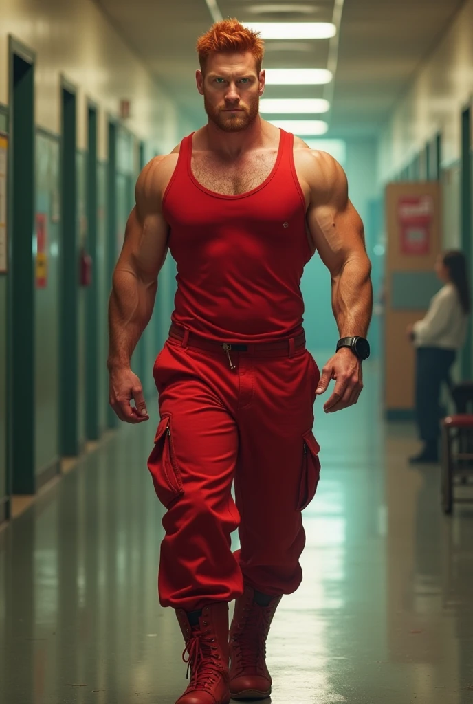 a male 22 years old firefighter man taking off clothes at a firestation, seductive facial expression, ginger hair, medium beard, hairy body, sweat on body, firefighter uniform, pulled down pants, dynamic pose, staring at a viewer, natural lighting, natural shadows, reflections,  4K, HDR, highly detailed, raytracing, reflections,