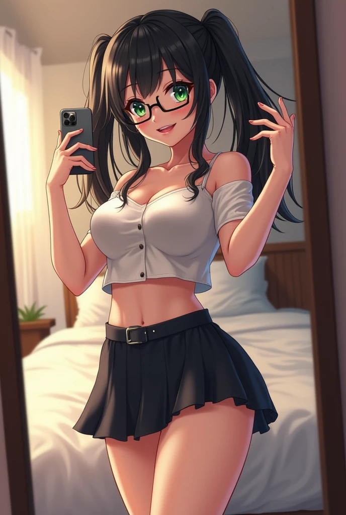 1chica, shy, small hips, ojos verdes, cabello rosa, pantalones cortos de mezclilla, dormitorio, muslos a rayas, pervertido, little guy, gafas, tetas desnudas, semidesnuda, grandes pechos, desnuda, erotica, lust