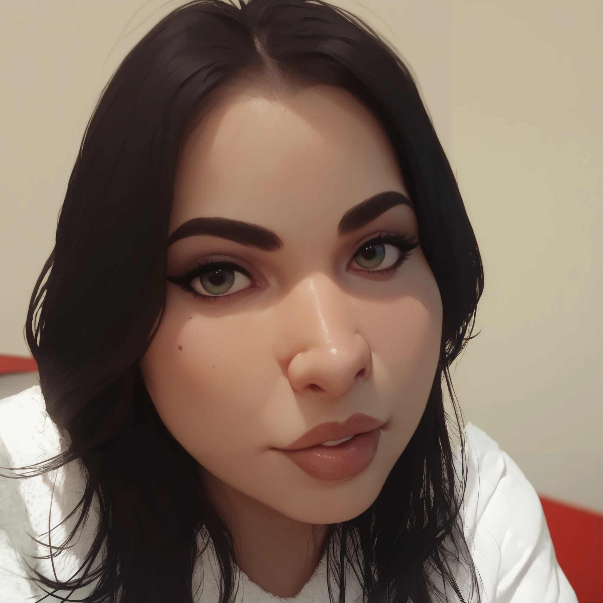 There is a woman with long black hair and a white shirt - SeaArt AI