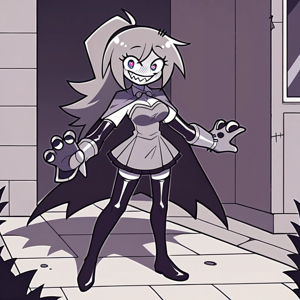 Angel Dust, hazbin hotel style, bimbo, big breast, alone, flip flops, walking, smug