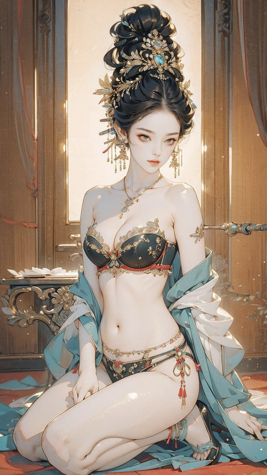 ((best qualtiy)), ((tmasterpiece)), (the detail:1.4), 3D,Girl with Chinese dragon,hdr(HighDynamicRange),Ray traching,Hyper-Resolution,Subsurface scattering、PBR Texture、maximum definition and sharpness、Chinese dragons hovered around(Complete Chinese dragon),China-style,Many-Layer Textures、Albedo e mapas Speculares、Surface coloring、perfectly proportions、rendering by octane、Two-colored light、White balance、the rule of thirds、8K、Exposed genitals,Exposed breasts,Panties exposed,The bra is exposed,The legs are completely exposed,Clothes open,Spread and lift your legs