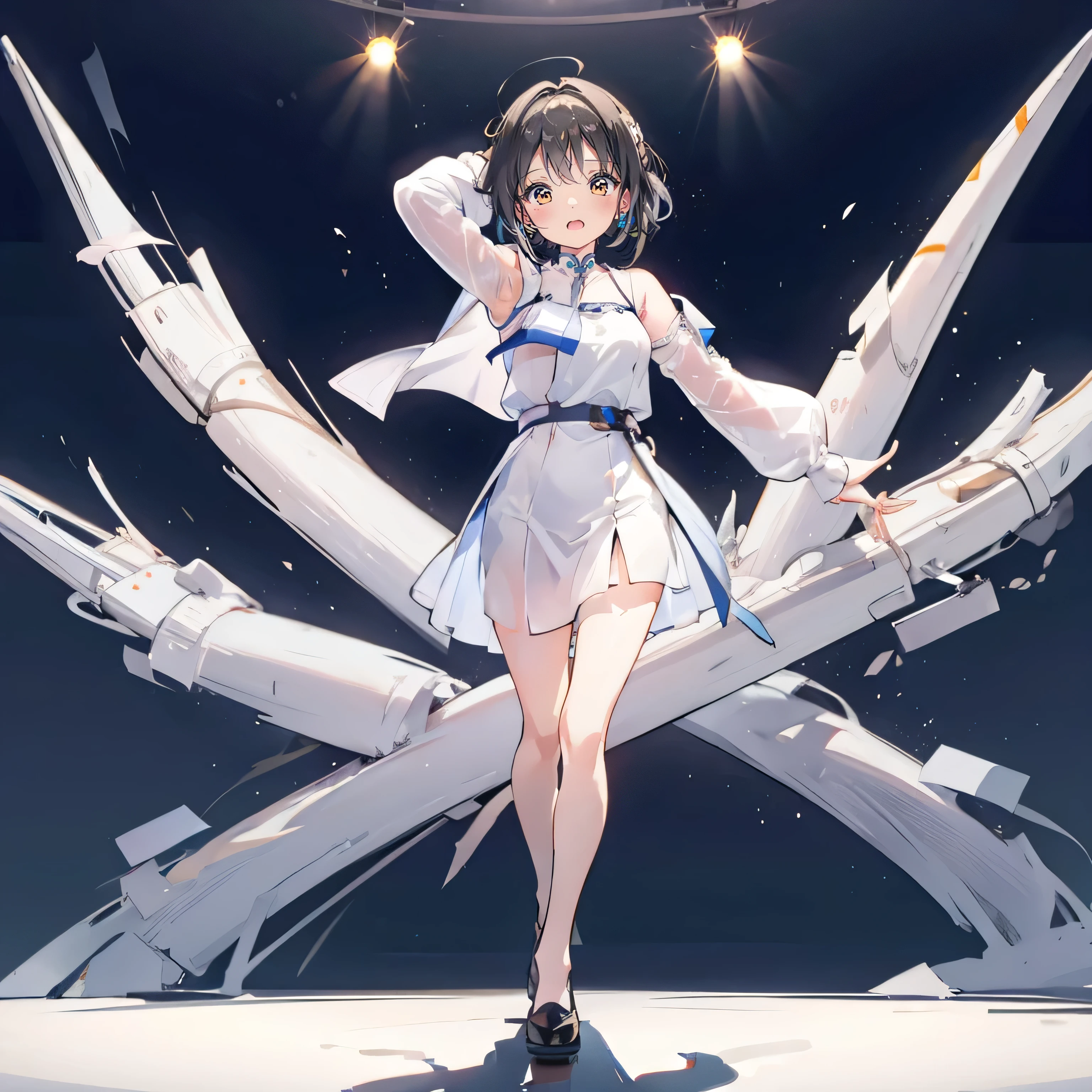 whole body、 male、 is cool、 handsome、vtuber、 white background、1 person、front、 standing picture、Arms at sides、upright、 open your mouth、smile、 simple clothes、 modern attire、whole bodyが見える
