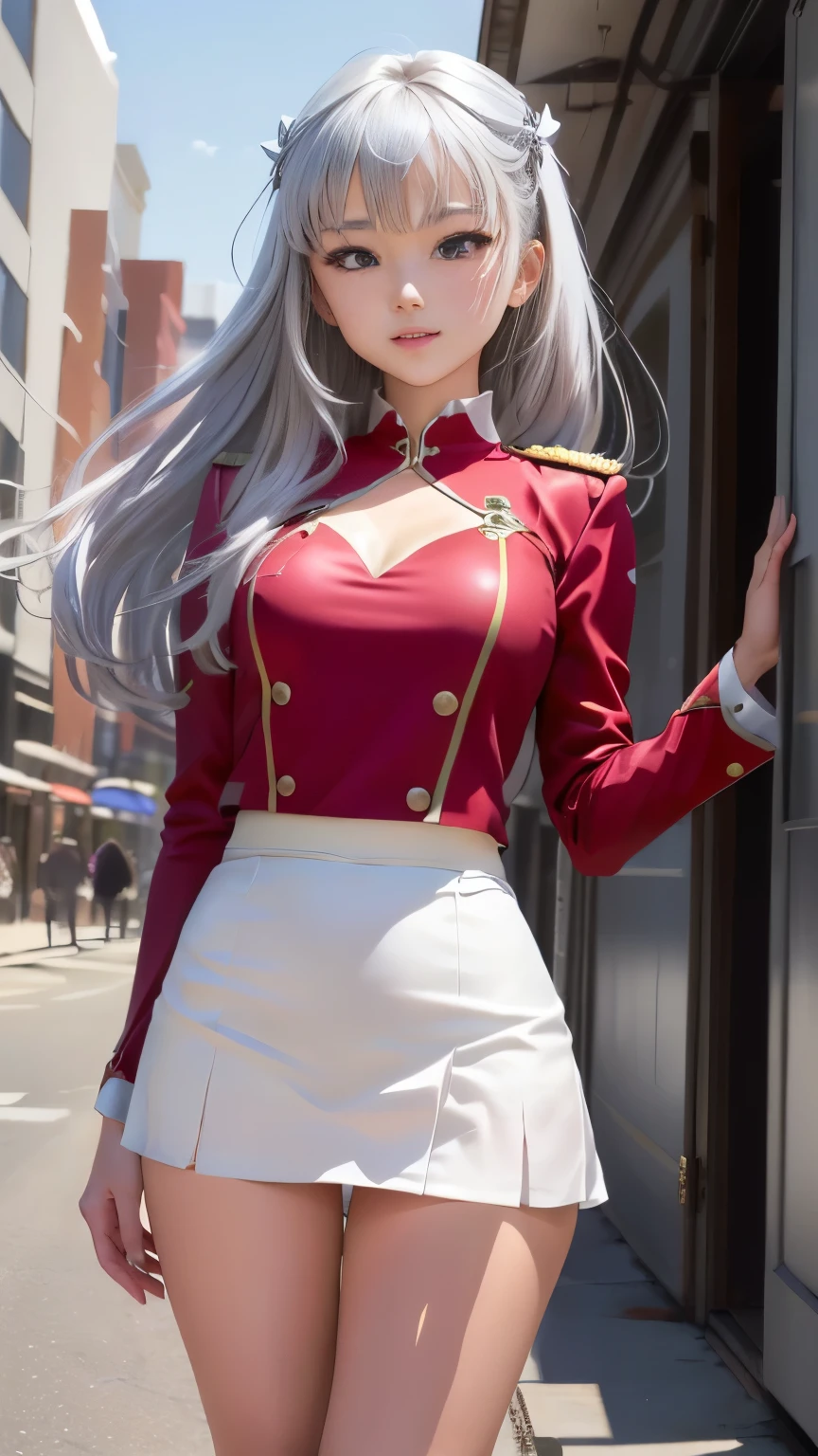 a woman in a miniskirt suit has a miniskirt , 赤い白いMiniskirt Uniform, White panties are visible from the silver miniskirt ,A woman in a miniskirt 性を装ったエドワード・コーベット, Anime The Chamba , a woman in a red dress like a retrofuturistic heroine has a miniskirt, Miniskirt Uniform, White panties are visible from the silver miniskirt ,A woman in a miniskirt