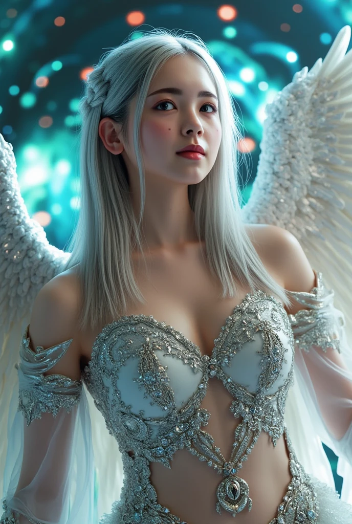 masterpiece,White fur coat,Beautiful Korean Women,Starry Sky,Snow Town,Diagonally below,winter hat,White Wings,White feathers fall,The wind is blowing,Big Breasts,Showing from the knee up,Dynamic Range,Ray Tracing,NVIDIA,Super Resolution,Scattered under the surface,PBR Textures,Post-processing,Anisotropic Filtering,Maximum depth of field resolution and crisp layered textures,Albedo and Specular Maps,surface shading,Accurate simulation of material interactions,Perfect balance