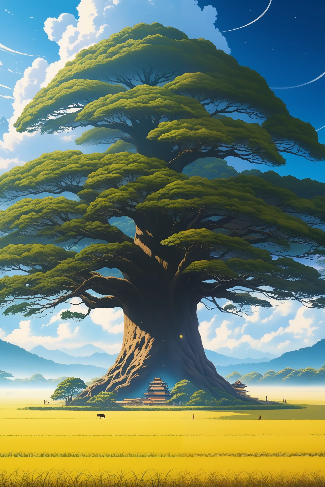 gigantic tree, mystical, Open field, ao longe.