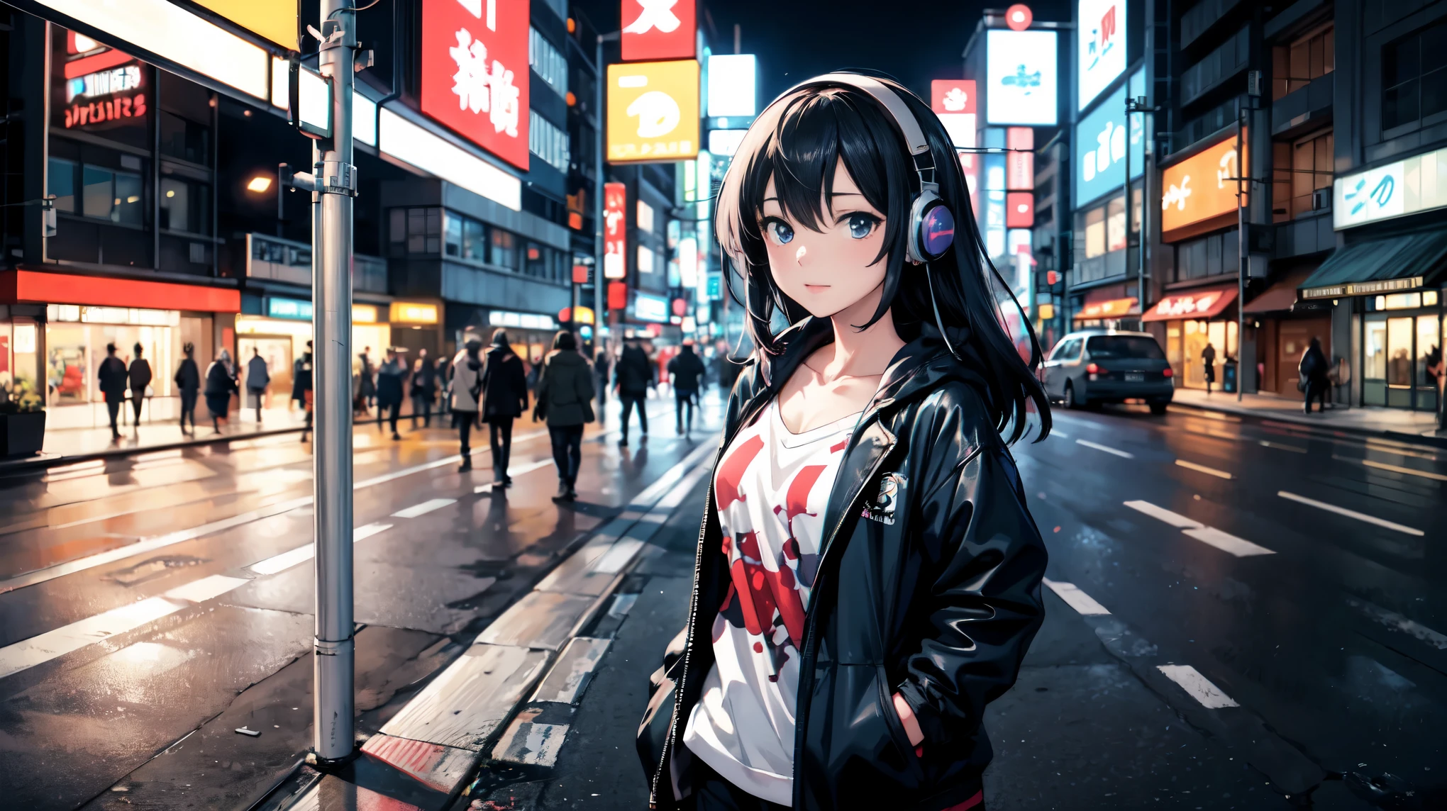 A beautiful woman in stylish clothes , animeの美学, animeの雰囲気, Lo-fi artスタイル, window lo-fi portrait , animeを見る. anime, noble woman with dignity, animeアート壁紙4k, animeアート壁紙4k, animeアート壁紙8k, anime背景画, Lo-fi color, Lo-fi art, anime美学, Masterpiece, top quality, rainbow style , anime, Beautiful Asian Woman 、 Hawaii Coast, cute, anime, illustrator , lo-fi girl ,City buildings, Neon Streets at Night, stroll,Wear headphones , 2D anime, Analog Color , Ghibli style, Tokyo