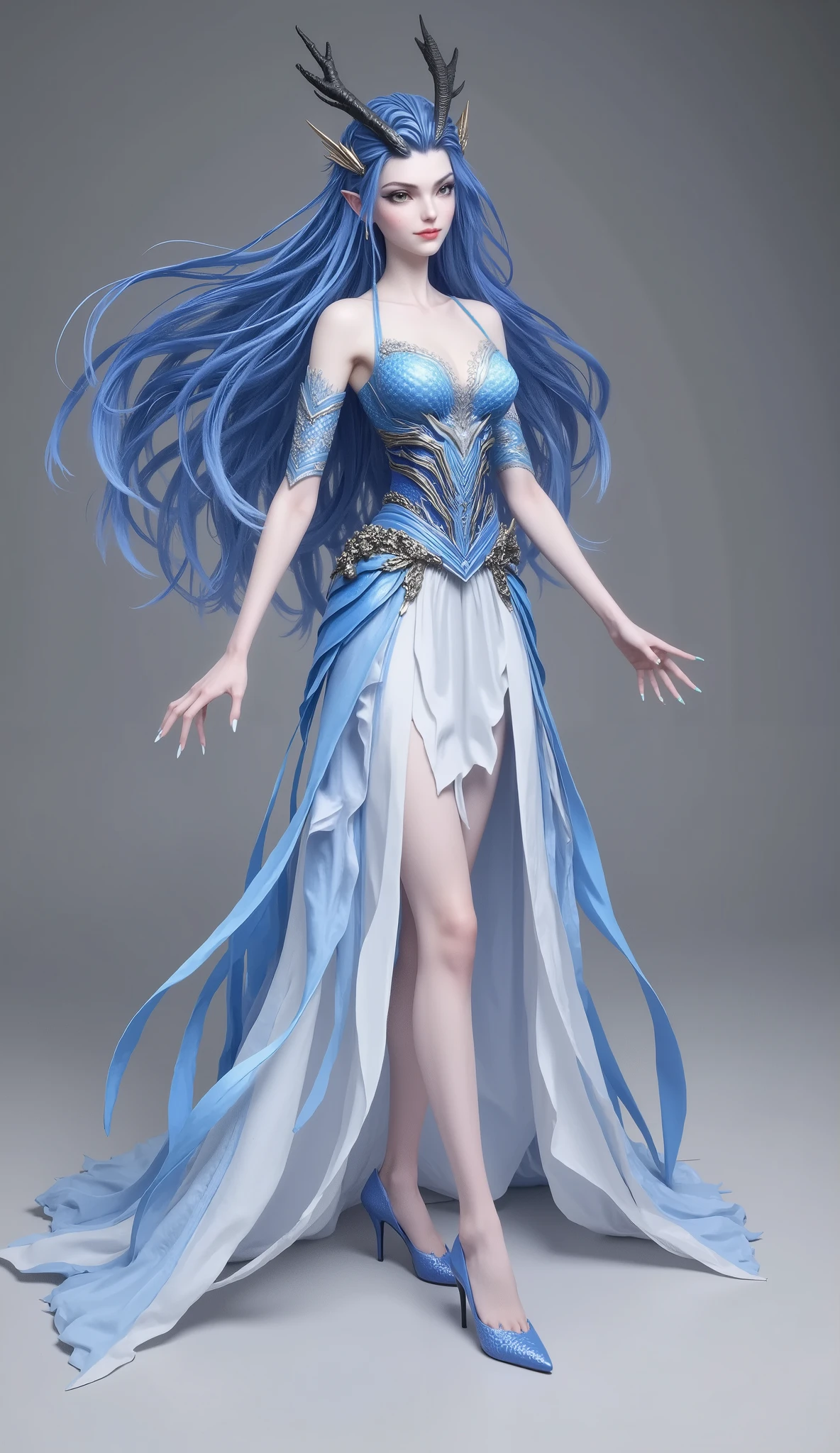 Dragon Girl,  unique ，  blue hair, 