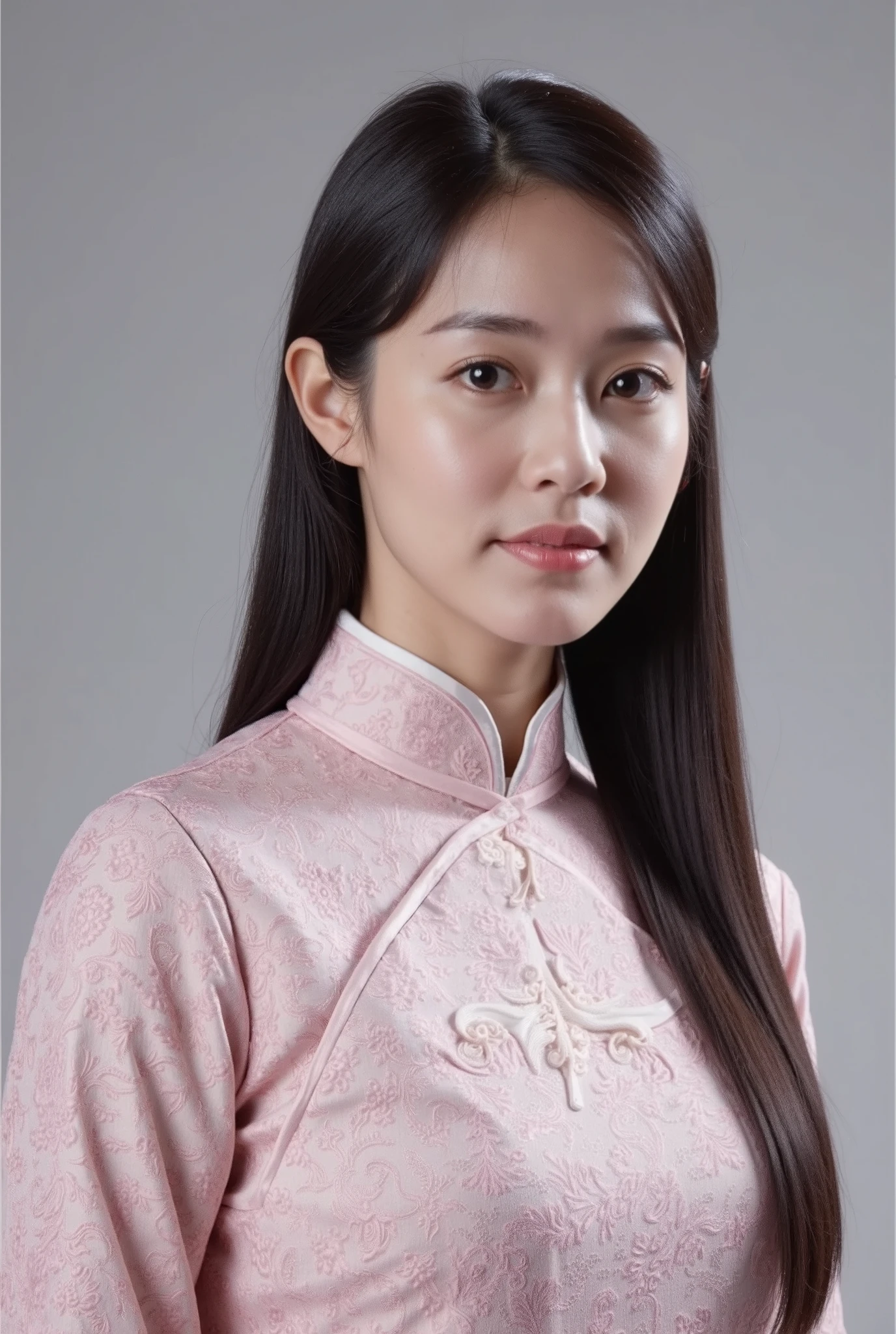 Chinese Cheongsam,Tang Sancai style,girl,Northern Europe,White skin,Extra long hair,Black Hair,Straight Hair