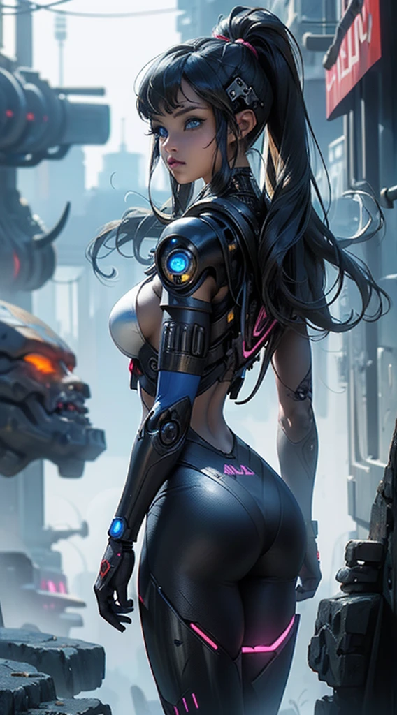 ((Best quality)), ((masterpiece)), (detailed:1.4), 3D, a beautiful cyberpunk female figure with thick hair, realístic hair, perfect ass, detailed face, light particles, pure energy chaos anti-technology, HDR (High Dynamic Range), ray tracing, NVIDIA RTX, Super-Resolution, Unreal 5, Subsurface scattering, PBR TexturingPost-processing, Anisotropic Filtering, Depth-of-field, Maximum clarity and sharpness, Multi-layered textures, Albedo and Specular maps, Surface shading, Accurate Simulation of Light-Material Interactions, Perfect Proportions, Octane Render, duotone illumination, large aperture, low ISO, white balance, rule of thirds, 8K RAW, from behind