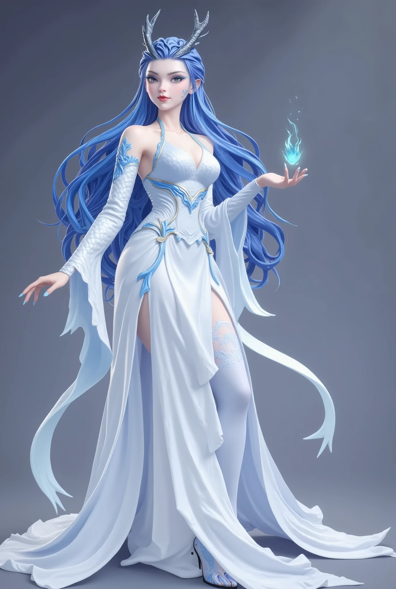 Dragon Girl,  unique ，  blue hair, 