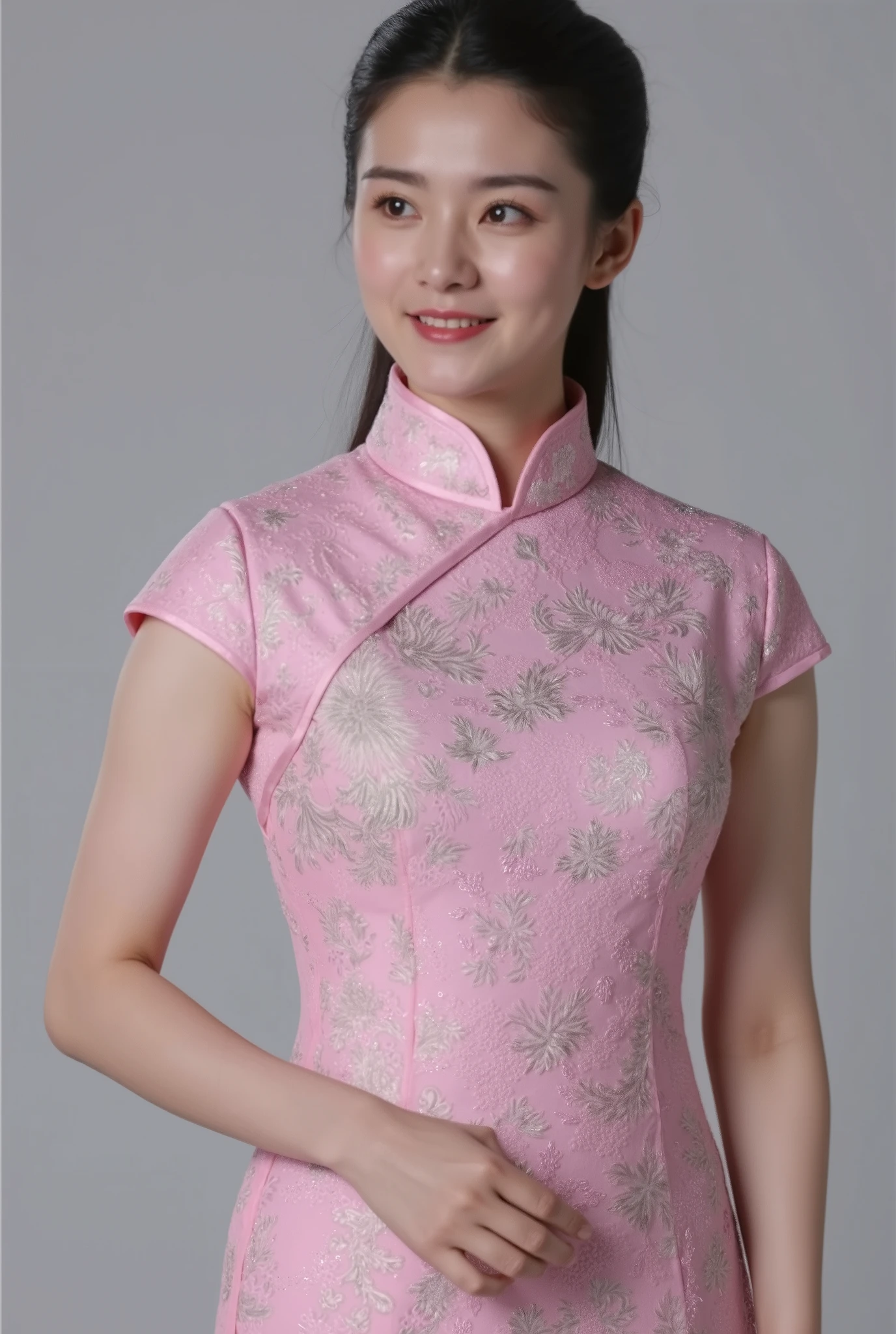 Chinese Cheongsam,Tang Sancai style,girl,Northern Europe,White skin,Extra long hair,Black Hair,Straight Hair