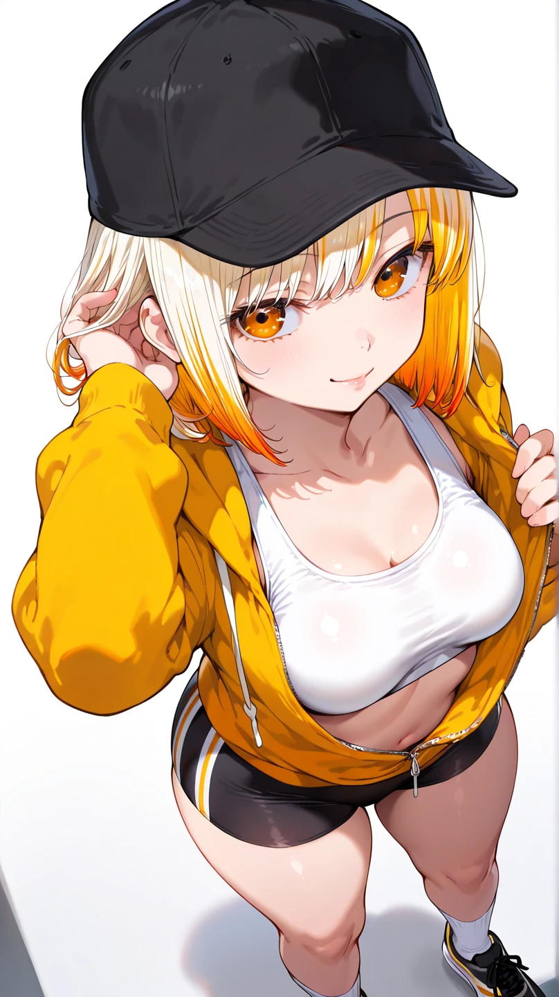 Original Character, Volumetric Lighting, Best Shadows, Shallow Depth of Field, Portrait Of Stunningly Beautiful Girl, Petite, Delicate Beautiful Attractive Face With Alluring Yellow Eyes, Messy Painted Face, Sharp Eyebrows, Broadly Smiling, Open Mouth, Fangs Out, Lovely Medium Breasts, Layered Long Twintail Blond Hair, Blush Eyeshadow, Thick Eyelashes, Applejack Hat, Oversized Pop Jacket, Mini Underboob Tee, Open Navel, Slim Waist, Denim Jeans Pants, With Buckle Belt, In The Graffiti Alley, Waste Container, Outside Stairs, Outdoor Unit, Holding Spray Paint Can, Standing, (Highest Quality, Amazing Details:1.25), (Solo:1.3), Brilliant Colorful Paintings