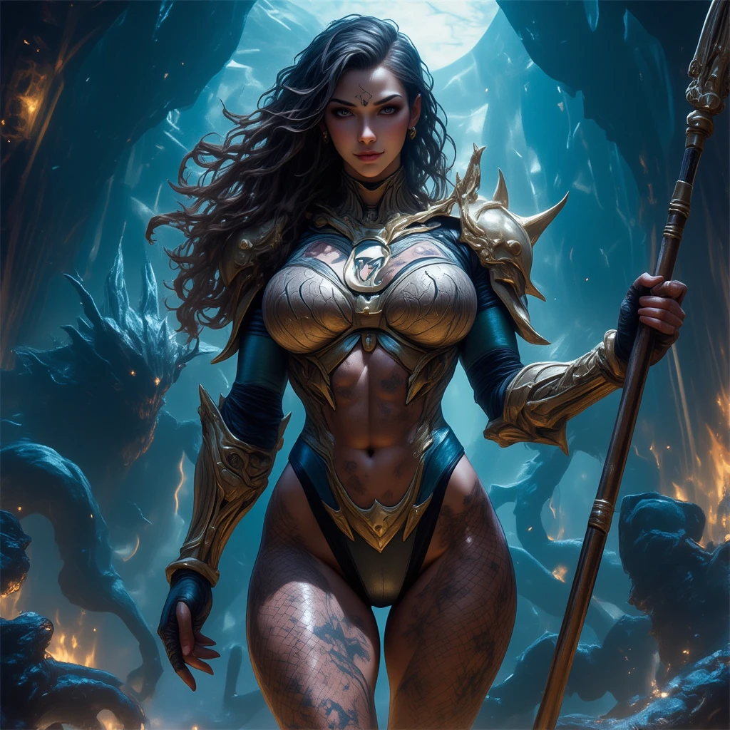8K,Realistic, jewelry, (alone), (Dynamic pose), ((Hell's Gate)), fire, landscape of hell, (underworld), (dark landscape),Female Anubis, Egyptian jackal-headed god, Humanity, Muscular, (holding gold scales), Dynamic pose, Cinematic, Dramatic camera angles, Golden Armor:0.25, black & Gold Cape, (Excellent anatomy), (Good balance), Awards, masterpiece, Centered,Charm,Volume measurement,Body balance,超High resolution,Ultra-Realistic Skin,Digital single-lens reflex camera, Soft lighting, high quality, Highly detailed face, Highly detailed eyes, Highly detailed skins, skin, Scattered beneath the surface, Highly detailed face, Highly detailed eyes, Beautiful expression, Lip, Detailed Background, Depth of written boundary, big breasts、Volumetric lighting, Sharp focus, Absurd, Realistic proportions, Excellent anatomy, (Realistic, 超Realistic:1.4), 16K HDR, Dawn,big breasts,High resolution,Ultra-Realistic Skin,super Beautiful expression,Fantasy art,character,Violent and strongly cracked abdominal muscles,hand,
