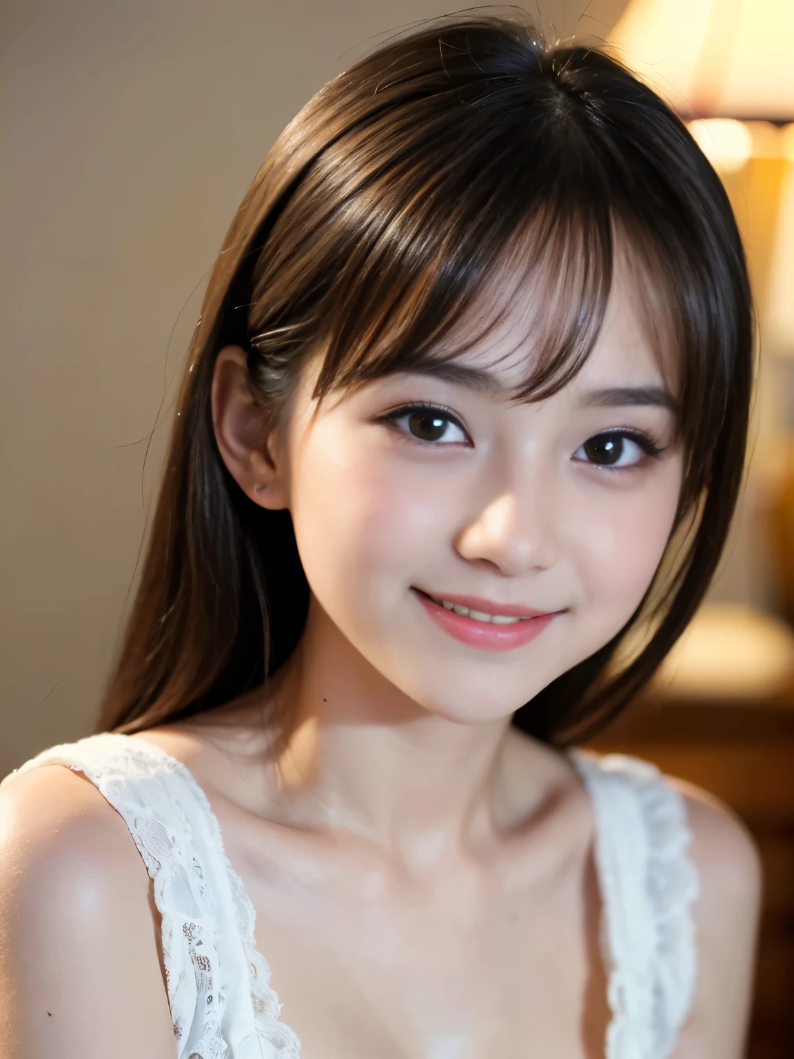 (highest quality, 8k, masterpiece: 1.3), beautiful 1 Japanese girl with perfect figure: 1.4, ( teens), black hair, (dull bangs:1.2),(midium breasts), l, highly detailed face and skin, fine eyes, double eyelid, smile,、sunburn、,,(miduium hair)、cute ,Beautiful dark-skinned, 、High level image quality、masterpiece、high detail、((full body figure)), ((Photo from the thigh up:1.4)),