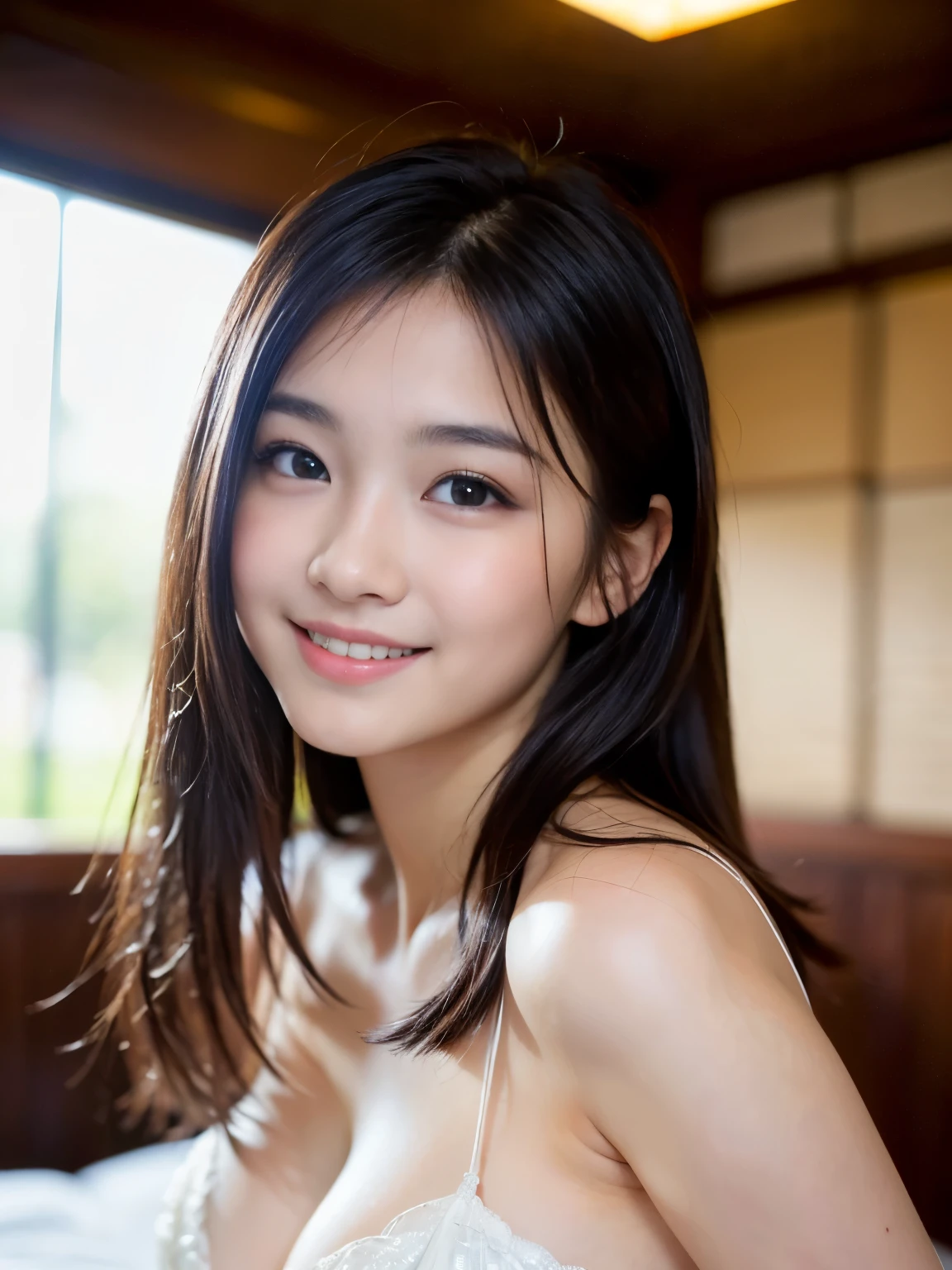 （8k、Raw photography、Highest quality、masterpiece：1.2),(Black Hair、Dark Eyes:1.9),(:1.9)、View your audience,Front view,White skin,(:1.4)、(Tight waist:1.6)、(Clothes that accentuate the shape of the breasts:1.7)、(Big Breasts :1.3)、Slim figure、Ultra-high resolution,beautiful,beautiful fece,(One person、No background:1.9),whole bodyボディー,Japanese women,（reality的：1.37）、Photon Mapping,reality、(Baby-faced and cute: 1.3)、(Cute Smile: 1.8)、(Round face: 1.8)、Radio City、Physically Based Rendering、Depth of field rally background、photograph, (:1.8),（:1.6）,whole body、Great quality
