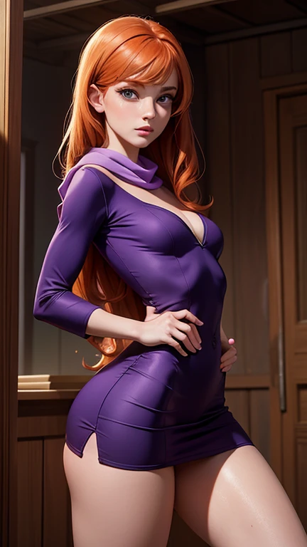 1 woman, extremely beautiful and very legitimate redhead with purple headband. ((bathroom background)), big hips, mature woman, cellphonepose, holding phone, hourglass body, big bright purple eyes, wearing a white tshirt and a purple panty, purple thong, White tshirt. phone in one hand. thick thighs, saggy breasts, (green scarf), symmetrical body, sensualizing, pouting with orgasmic expression, highly arousing, high quality, UHD, cinematic, dynamic close-up above.