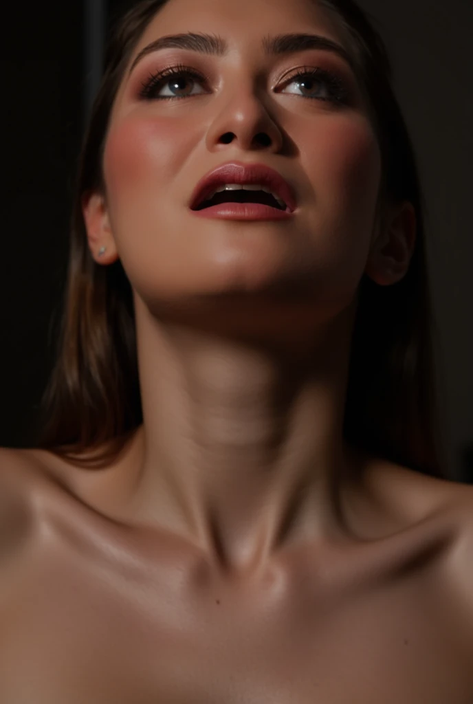 Professional Lighting ,(((60years old elderly tall Anglo-Saxon stepmom:1.0))),Lights from the front, ((sharp focus:1.2)), (pureerosface_v1:0.7), (8K, top-quality), Detailed finger, ((small breasted woman,Body glistening with sweat:1.3)), (flat-colors:0.9),(colourfull:1.1), top-quality,(top-quality,high resolution,masterpiece:1.3),((the most beautiful actress in 50s with slicked-back dark hair:1.3)),((sensual red fat lips:1.4)),((closed eyes:1.0)),((Pained look:1.3))((extream ecstasy makes her scream out:1.5))(((nsfw:1.2)))((look upward:1.0)) ((droopy eyes:1.3))((sensually climax face with sensually excited prominent nose and big mouth :1.3))((almost fainted:0.5))((sensual skinny body:1.2))((protruding chin:1.2))((beautiful shape large nipples:1.2))((crouching snd kneeling:1.2))