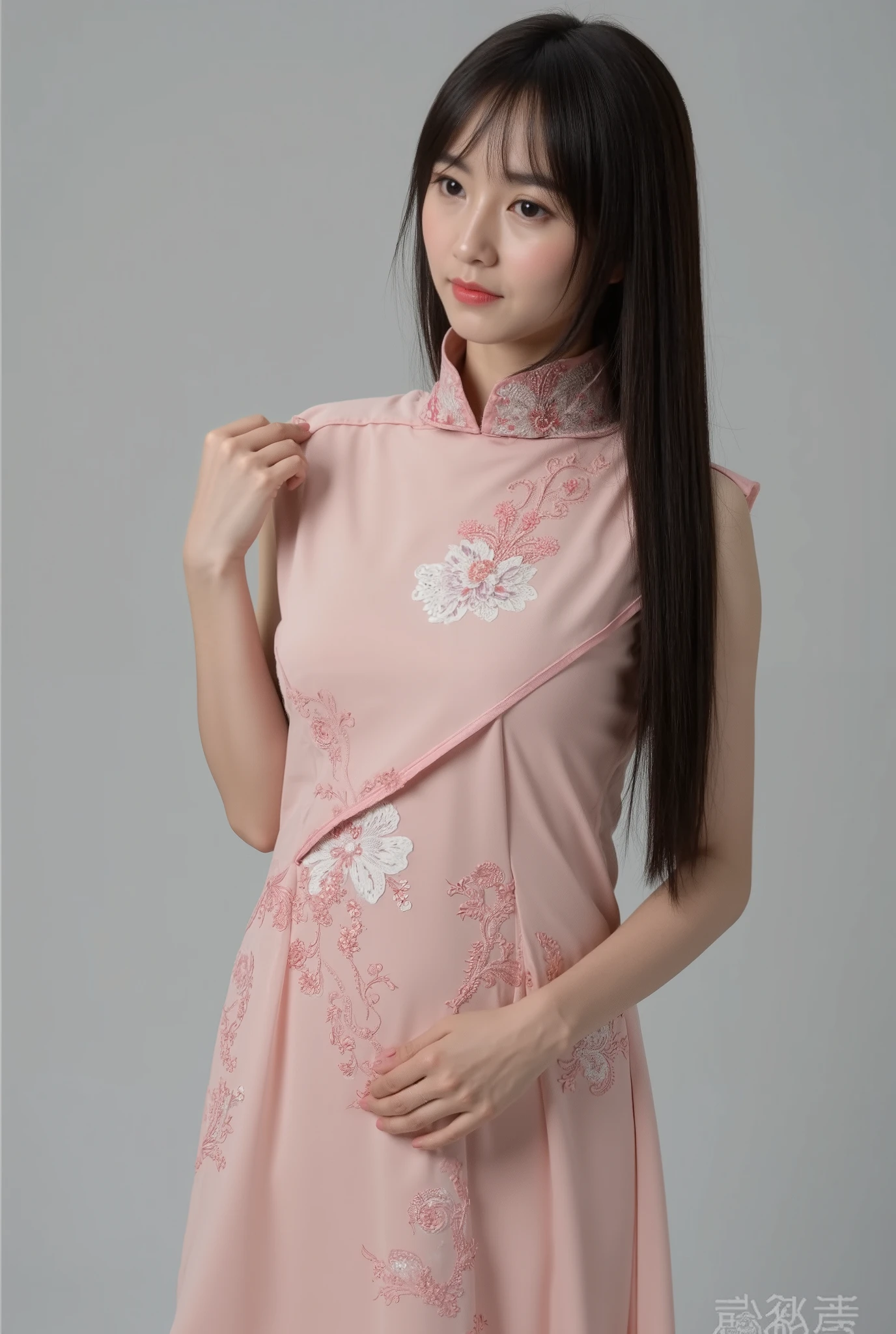 Chinese Cheongsam,Tang Sancai style,girl,Northern Europe,White skin,Extra long hair,Black Hair,Straight Hair