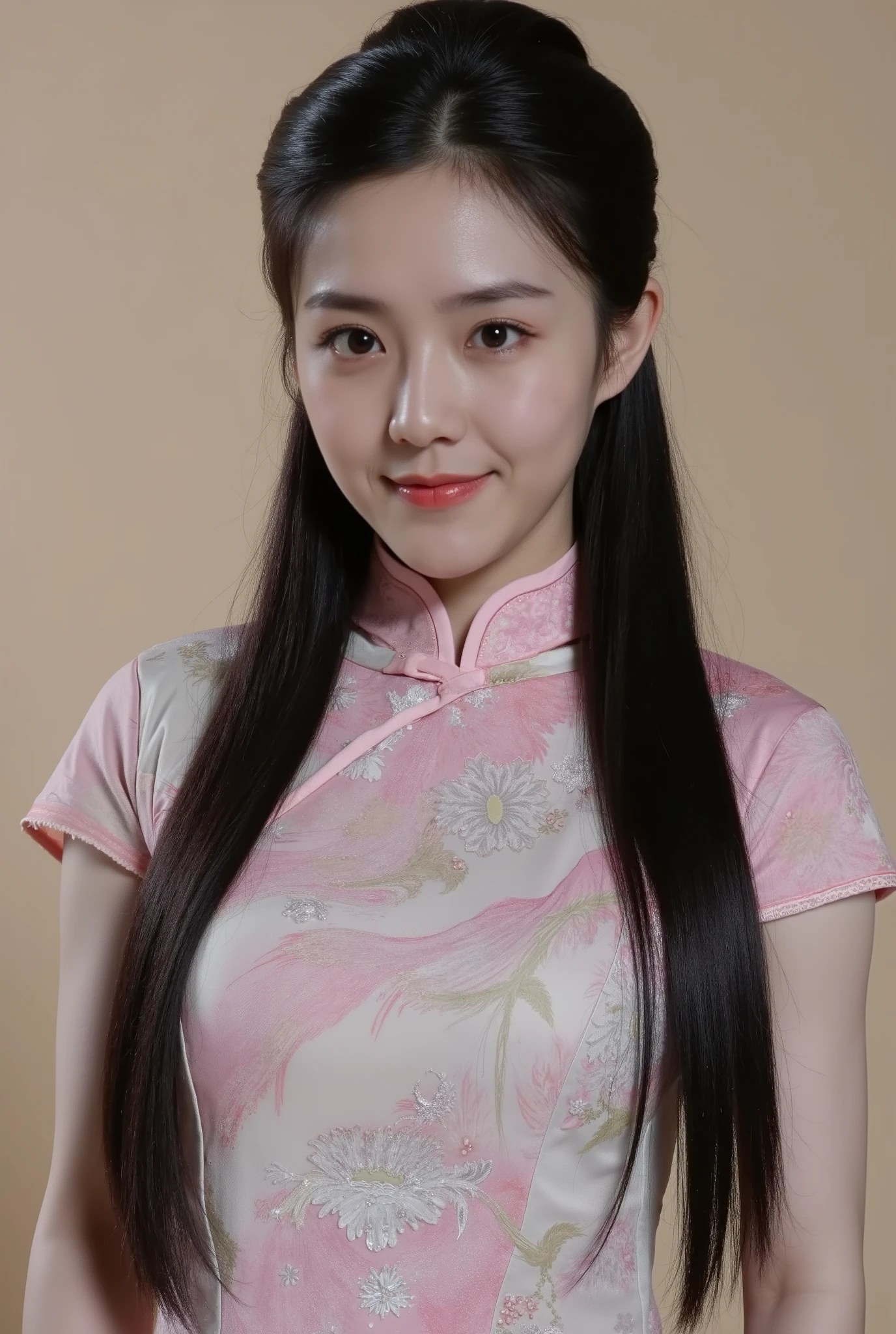 Chinese Cheongsam,Tang Sancai style,girl,Northern Europe,White skin,Extra long hair,Black Hair,Straight Hair