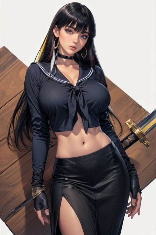 masterpiece、3D、realistic、super micro photography、Detailed and highest quality、Super detailed CG Unity 8k wallpaper、full:1.3、stand、from below、showing white panties、intricate details、(1 female,housewife)、17 years old、dynamic english、((A gorgeous golden tiara on the forehead:1.4、Metallic black pleated mini skirt:1.2、pregate mini skirt:1.3、Huge red bow on the chest:1.2、black gloves on elbows:1.1、black big collar、black sailor collar、Red brooch))、(red eyes,SetsunaMeiou
hair_good, 
Meisha Onfu)、(Sailor Pluto Single Hairpan
Tiara sailor warrior uniform Skirt Gloves),((single ponytail)),luxury gold decoration, incredibly long dark green hair:1.2、Shiny beautifull straight long dark green hair,:1.2、Sailor Pluto uniform, (sailor warrior uniform、bare upper arm:1.2、No sleeve,Long white latex gloves with luxurious gold decoration:1.3、very large pink ribbon on the back of the waist,:1.1、green choker、 The cleavage is sexy and boldly large、gold ring earrings,Shiny black long knee-high boots with luxurious gold embellishments)、(Extremely thin and fitted high gloss white holographic leather:1.3,Bold sexy slender white high leg gravette swimsuit)、staff, holding_staff, Key chain accessories at waist,((combat readiness))、has a huge key wand,
((black skin:1.2,enchanting smile、very pretty face、facial details:1.5、bright red eyes、A beautifull face、beautidfull eyes、shining eyes、thin lips:1.3、thin and sharp pale eyebrows,、long and thick eyelashes、double eyelashes))、gorgeous giant white wing muscles:1.2、 muscular abs:1.2、small face、huge breasts、高身長でグラマラスな完璧なProfessionalポーション、big breasts thin waist、big ass,sexy model posing、visible pores、perfect hands:1.5、octane rendering、very dramatic picture、strong natural light、sunlight、exquisite light and shadow、dslr harp、concentrated:1.0、maximum clarity and sharpness、(dynamic lightning background:1.3、divinity of the underworld,divinity of space and time,Lightning space background, Pluto、moon明かり、moon、moving background、detailed background)One girl that will take your breath away, (sailor warrior uniform), . award-winning, Professional, very detailed