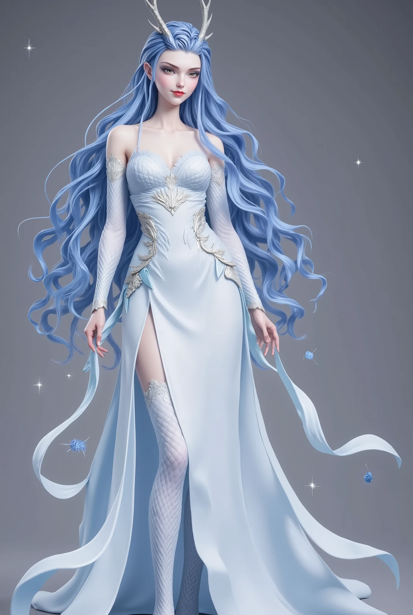 Dragon Girl,  unique ，  blue hair, 