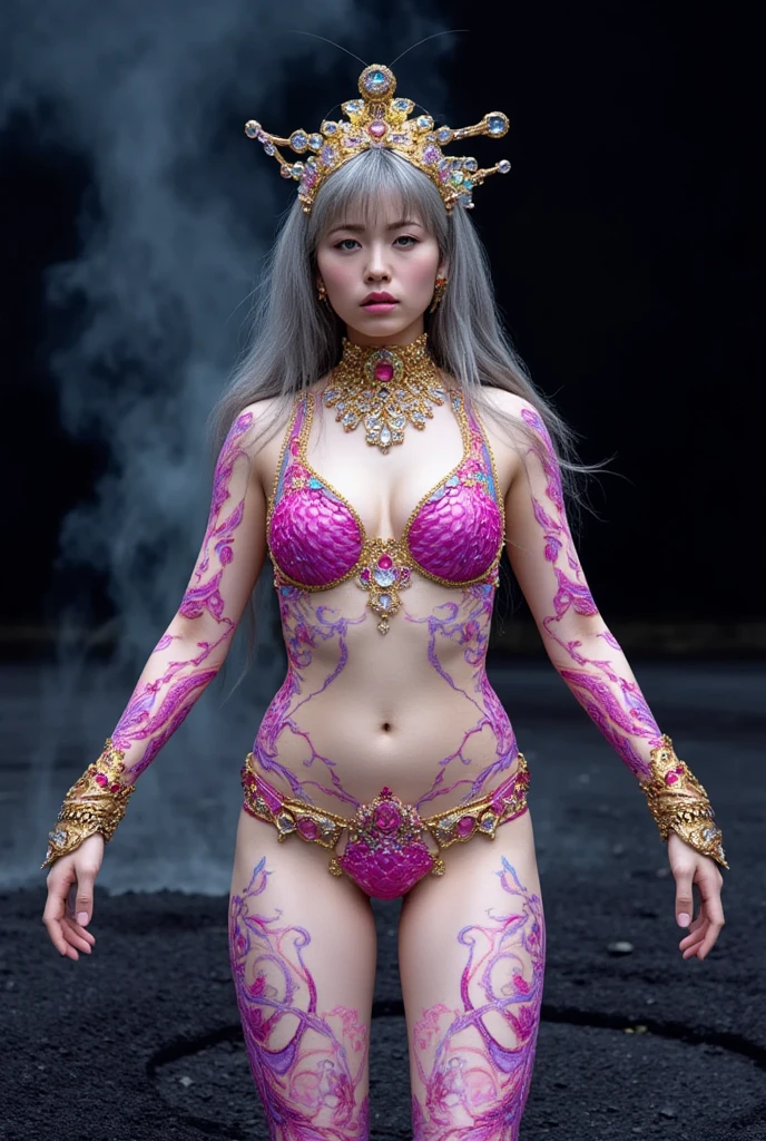 A sexy young water dragon girl with european feay charming girl Full body detailed anatomy, perfect face details,((brown skin tone texture)) ( tomboyish military hair cut styles), with colorful tattoos, (( wearing illuminating a dragon head band))( having a long dragon tail)(( wearing transparent  illuminating dragon costume sexy full body detailed anatomy )), wearing illuminating  transparent two piece dragon details on skin, wearing dragon like skin texture body, lifting up plump pussy , wavy short illuminating silver hairstyles from the flow water, ((having frog suit instead of feet))( reptile ears))(reptile suit skin arms, torso, bottom, face, neck, shoulder & legs))((showing face near camera)) (accurate details of hands & fingers)) Exposed hard big errect nipples, open legs squat position, exposed pussy line, exposed panties, exposed pussyline, smiling with teeth exposed. Sparkling gray eyes, charms, face details & fucos skin tone texture, swimming under the  atmosphere swamps area creating air bubles with captivating different lighting effects around the background, showing small dragon, fish, turtle, reptiles, bubbles of air for accurate background masterpiece ((with illuminating transparent ruby crystal gemstone dragon like scales skin textured all over her body)) ((with gills))((holding illuminating a treasure spear)) full details of accessories and props))swimming with ocean current waves under the sea,( many different perspective view character profile, front view, side view, rear view, of same face & clothing girls posing  angle))(( perfect details of dragon body and dragon feet and arms  anantomy))
