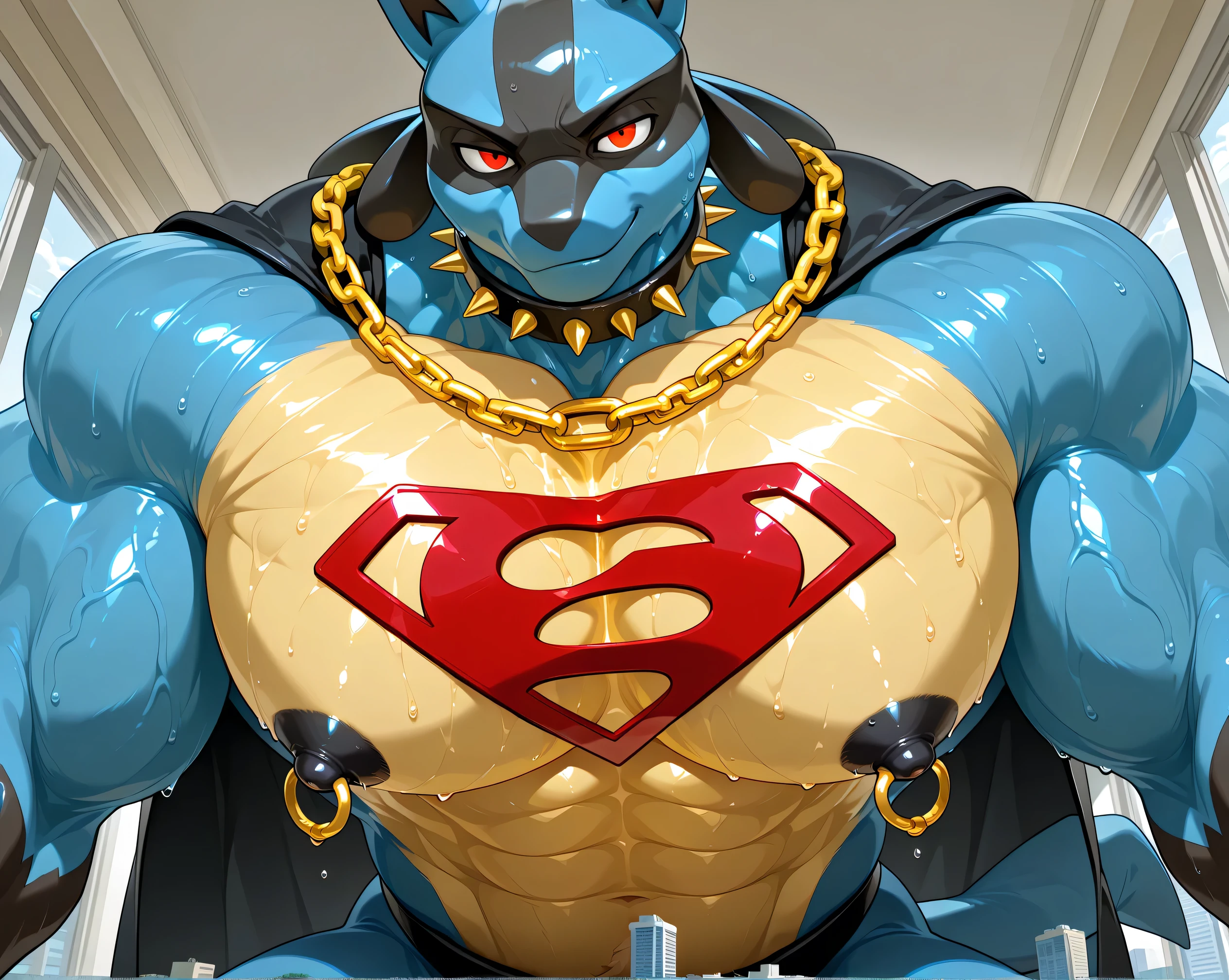 hi res, (robot, transformers, bumblebee), neon blue eyes, male, muscular male, outside, dark narrow alleyway, night, detailed background, (black penis, black body, black skin, black breasts), looking at viewer, evil grin, (hyper penis:1.5), precum, (hyper pecs:2), (hyper nipples, hyper areola, puffy nipples), (two arms, grabbing breasts, holding breasts, grabbing nipples), (gigantic balls), cumming, dense cum, lactating