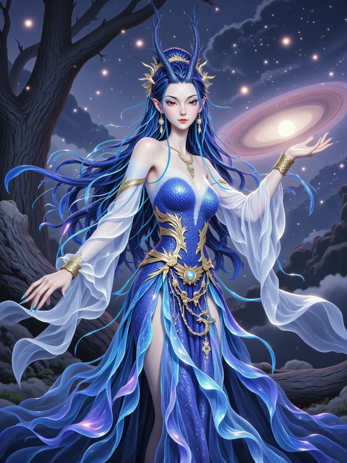 ((Highest quality)),(Ultra-high resolution),(Super detailed),(Detailed Description),((The best CG)),(masterpiece),Highly detailed art,(Art with precise detail:1.5), Blue Moon, Fairy Dance, A legend from long ago,