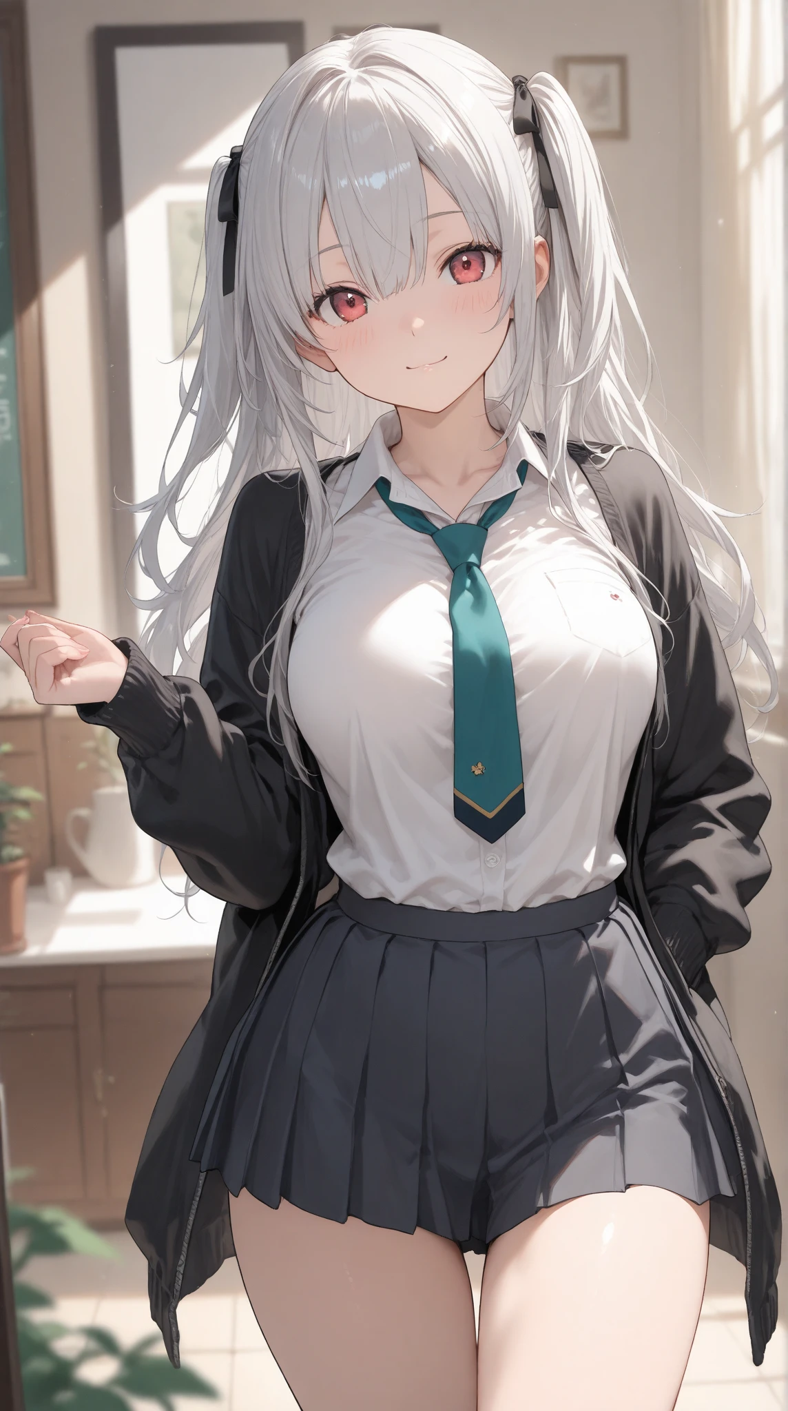 Cardigan,Deferred expression,JK Campus,Tall and tall,red blush,Navy blue skirt,up skirt,It's okay to wear a skirt, I can see my panties,校服,(((tucking up the skirt)))、(((White panties are visible)))、Pleated miniskirt,small tits,Holding